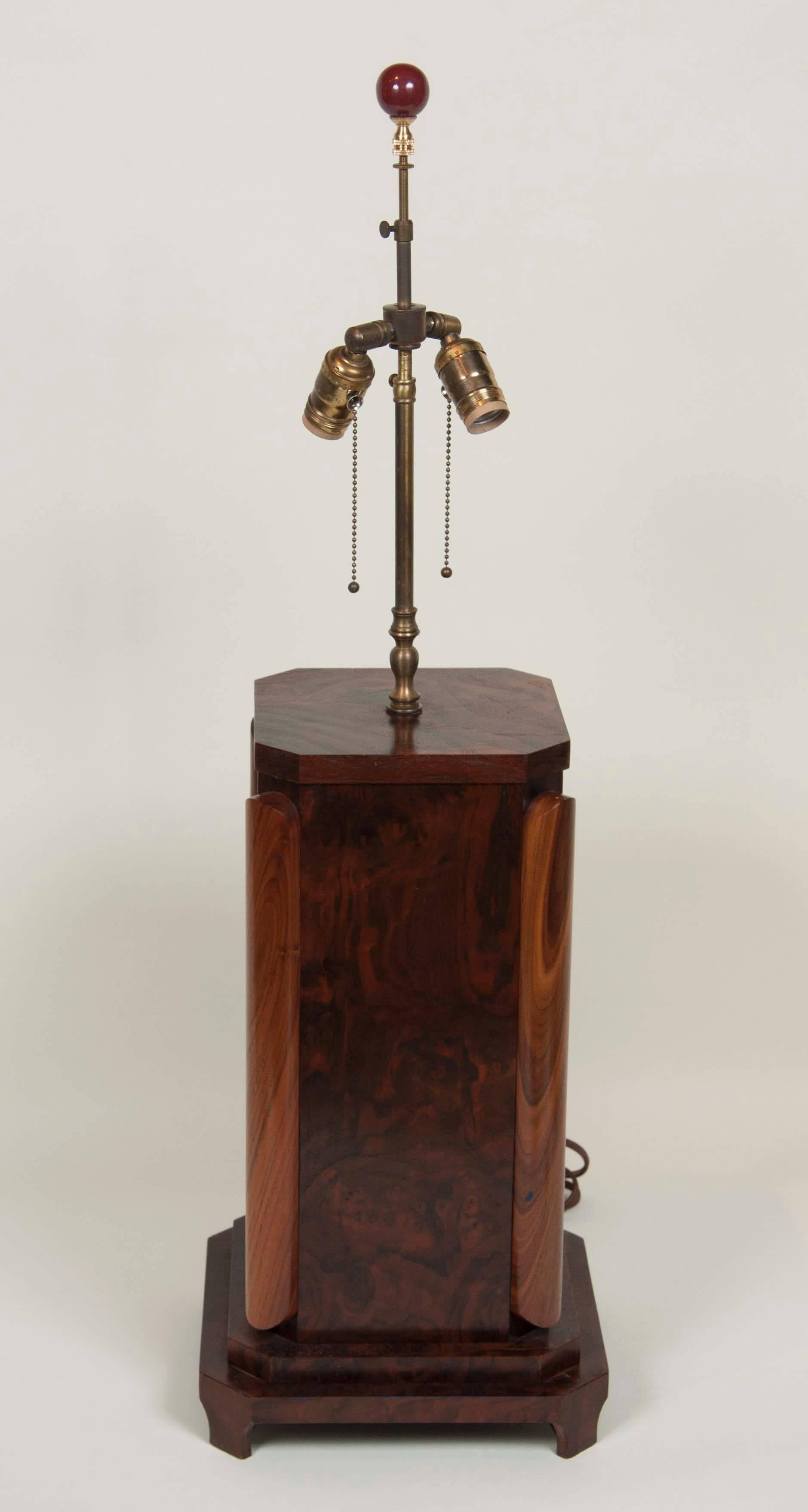 American Large Craftsman Burled Mahogany Table Lamp For Sale