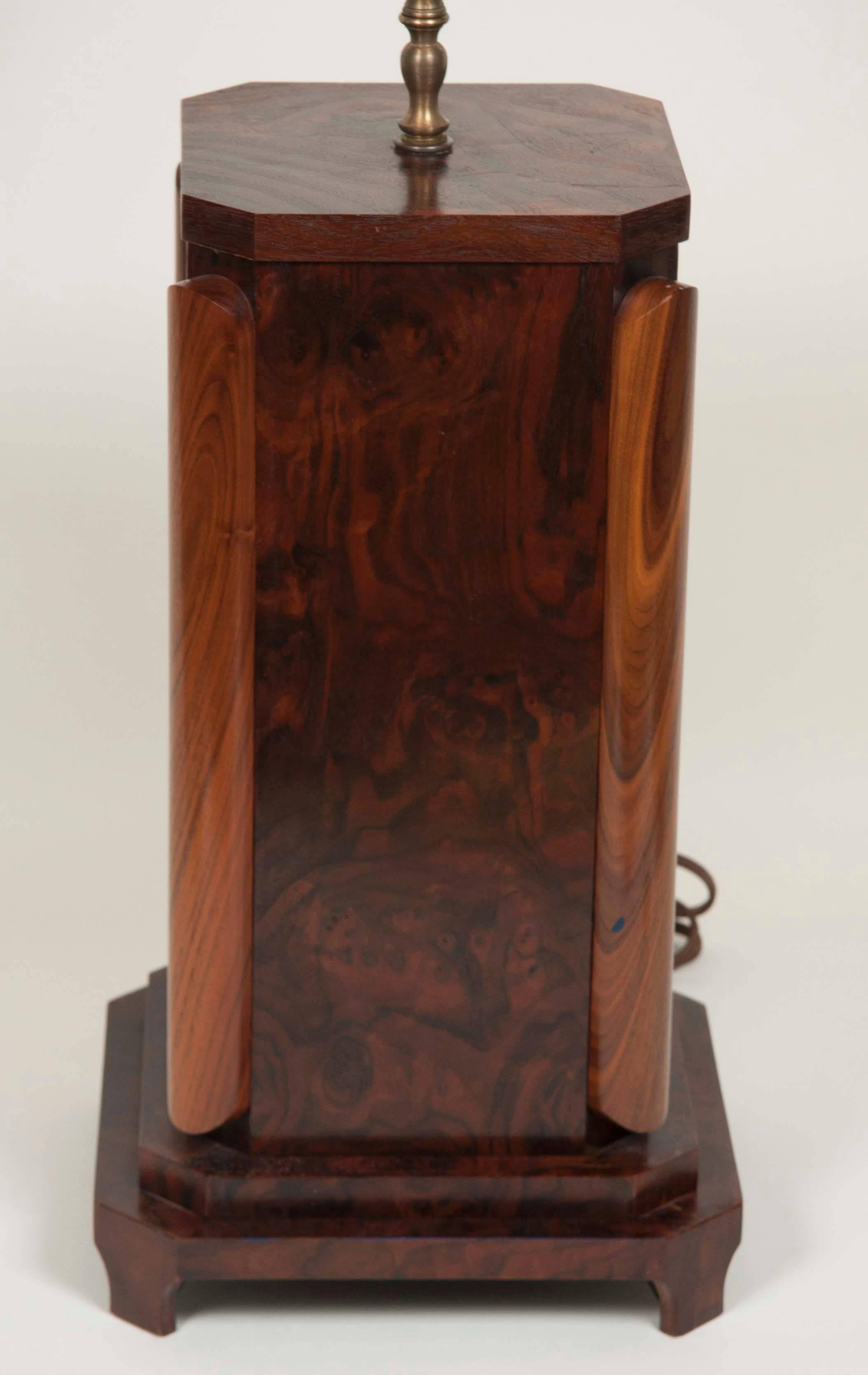 Large Craftsman Burled Mahogany Table Lamp For Sale 1