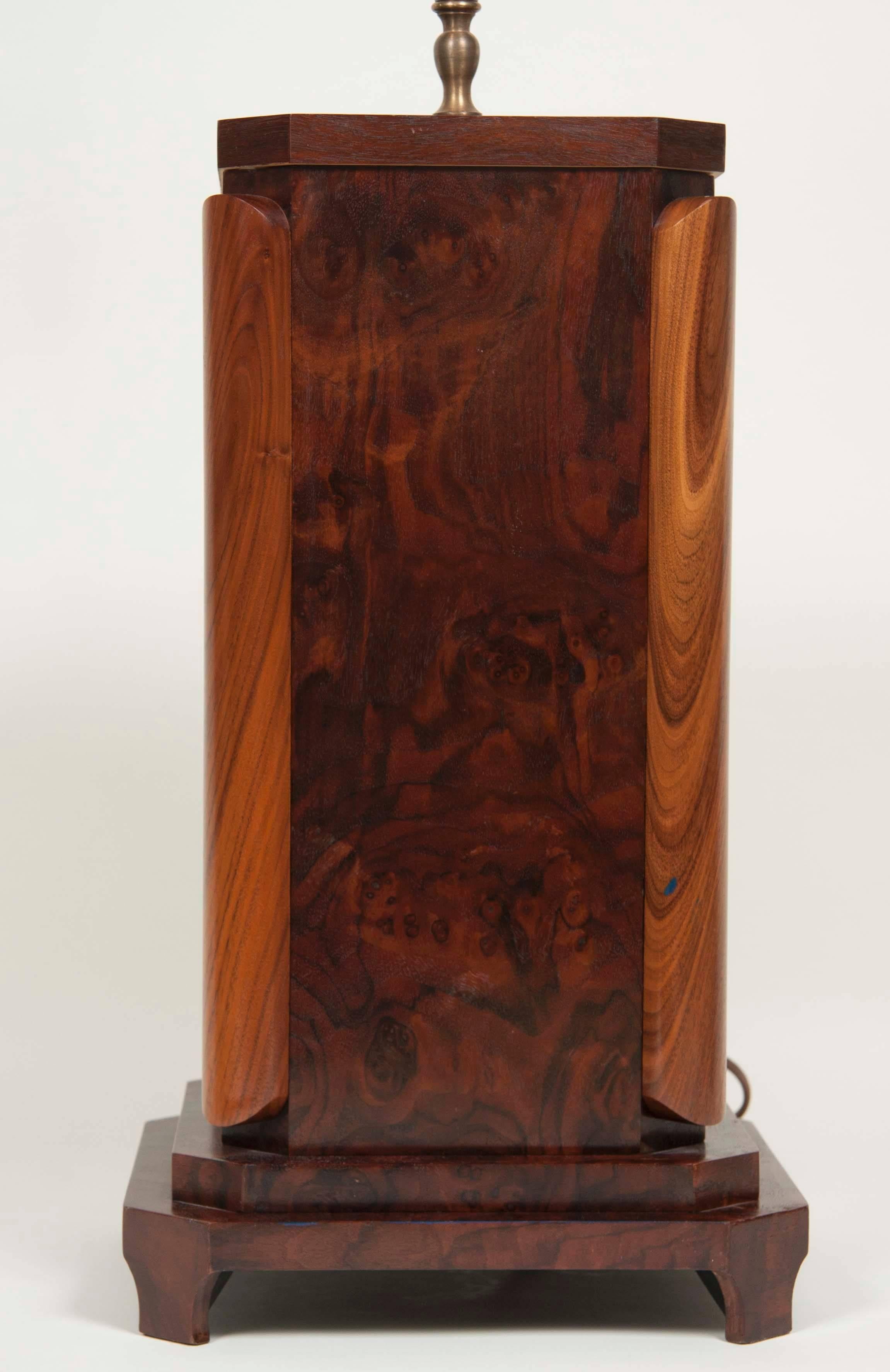Large Craftsman Burled Mahogany Table Lamp For Sale 3