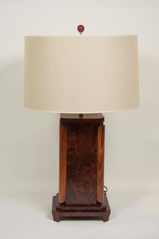Large Craftsman Burled Mahogany Table Lamp Large Craftsman Burled Mahogany Table Lamp