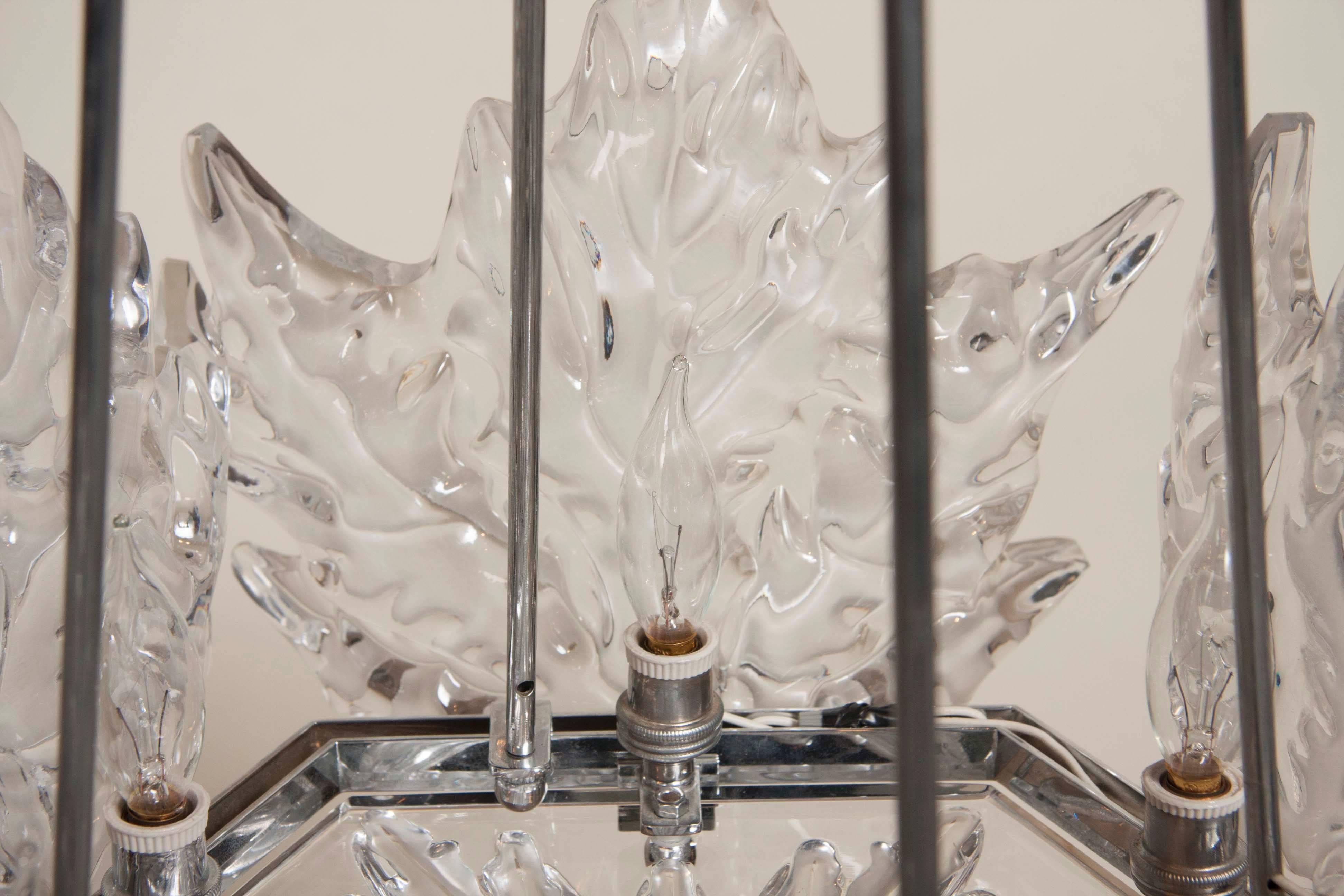 Crystal Leaf Form Lalique Chandelier     2 available