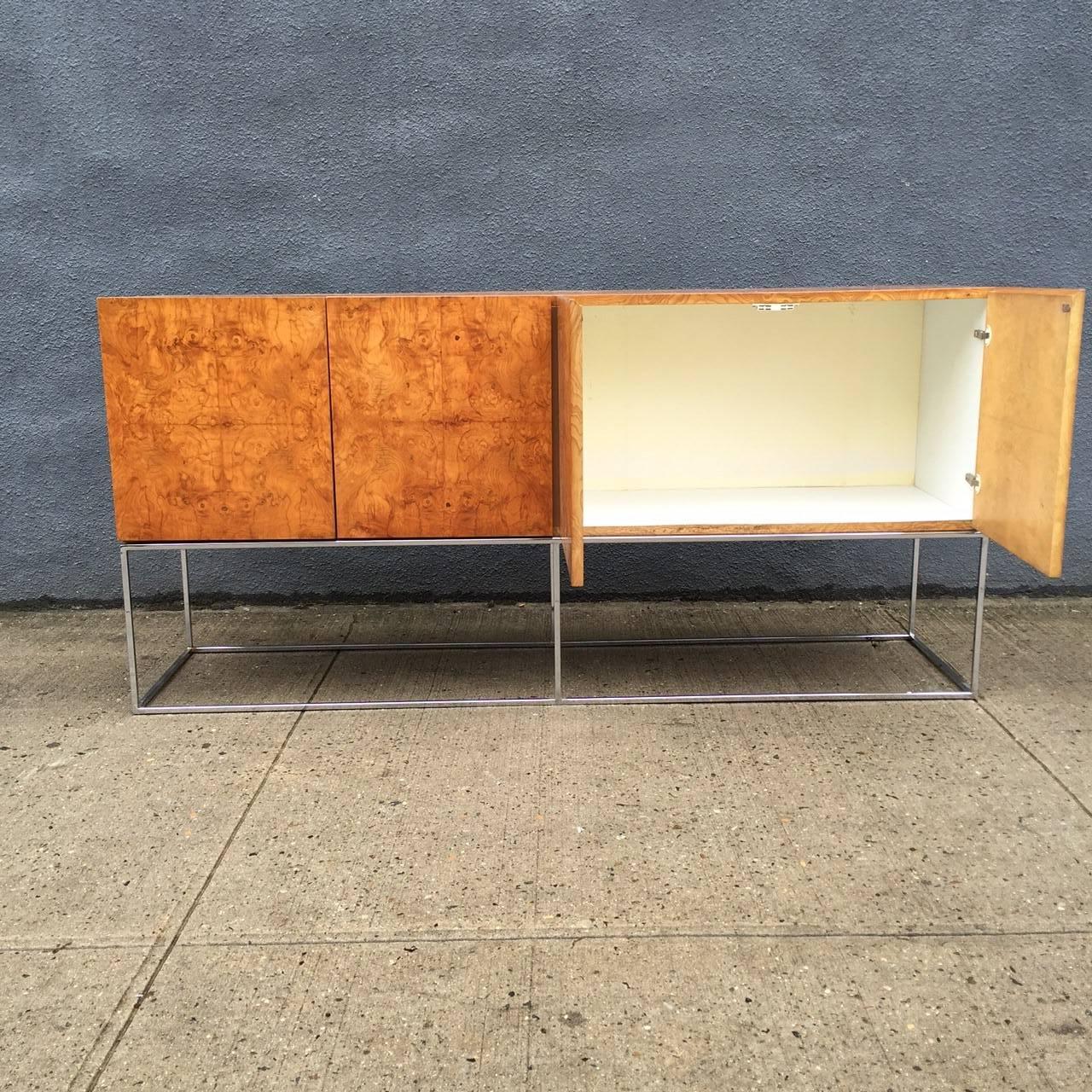 Late 20th Century Milo Baughman for Thayer Coggin Sideboard/Credenza in Bookmatched Olive Burlwood