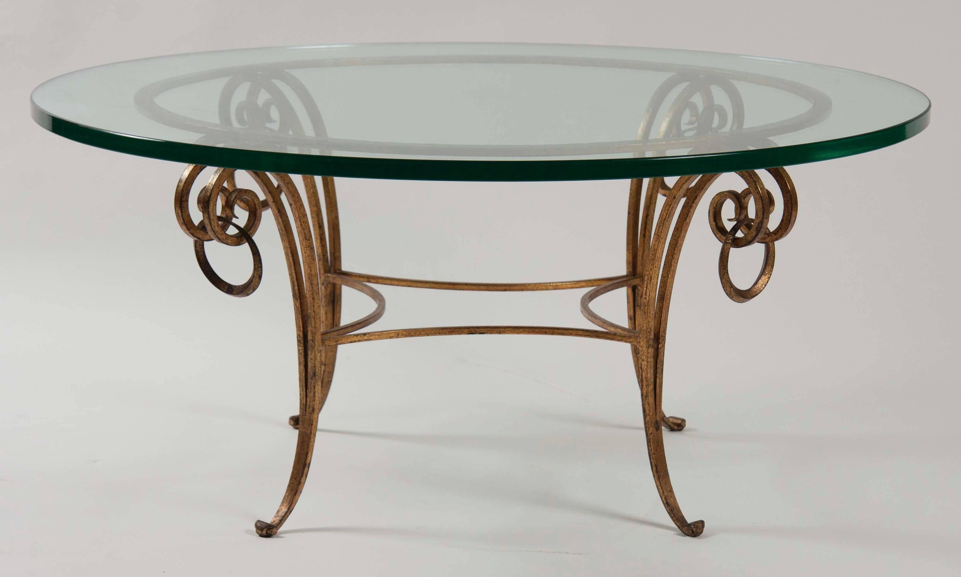 Gilt Iron Coffee Table in the Manner of Rene Drouet In Good Condition For Sale In Stamford, CT
