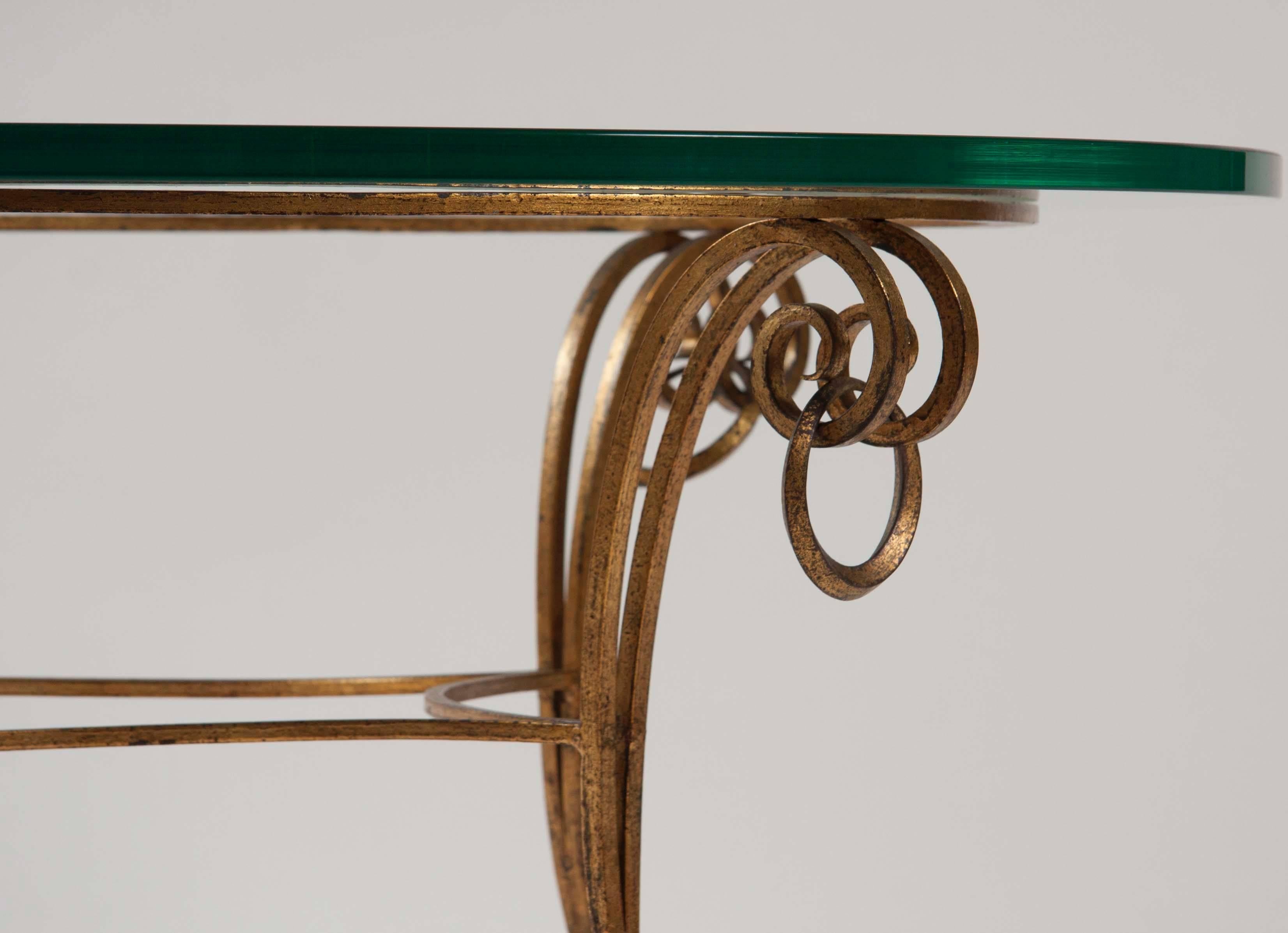 20th Century Gilt Iron Coffee Table in the Manner of Rene Drouet For Sale