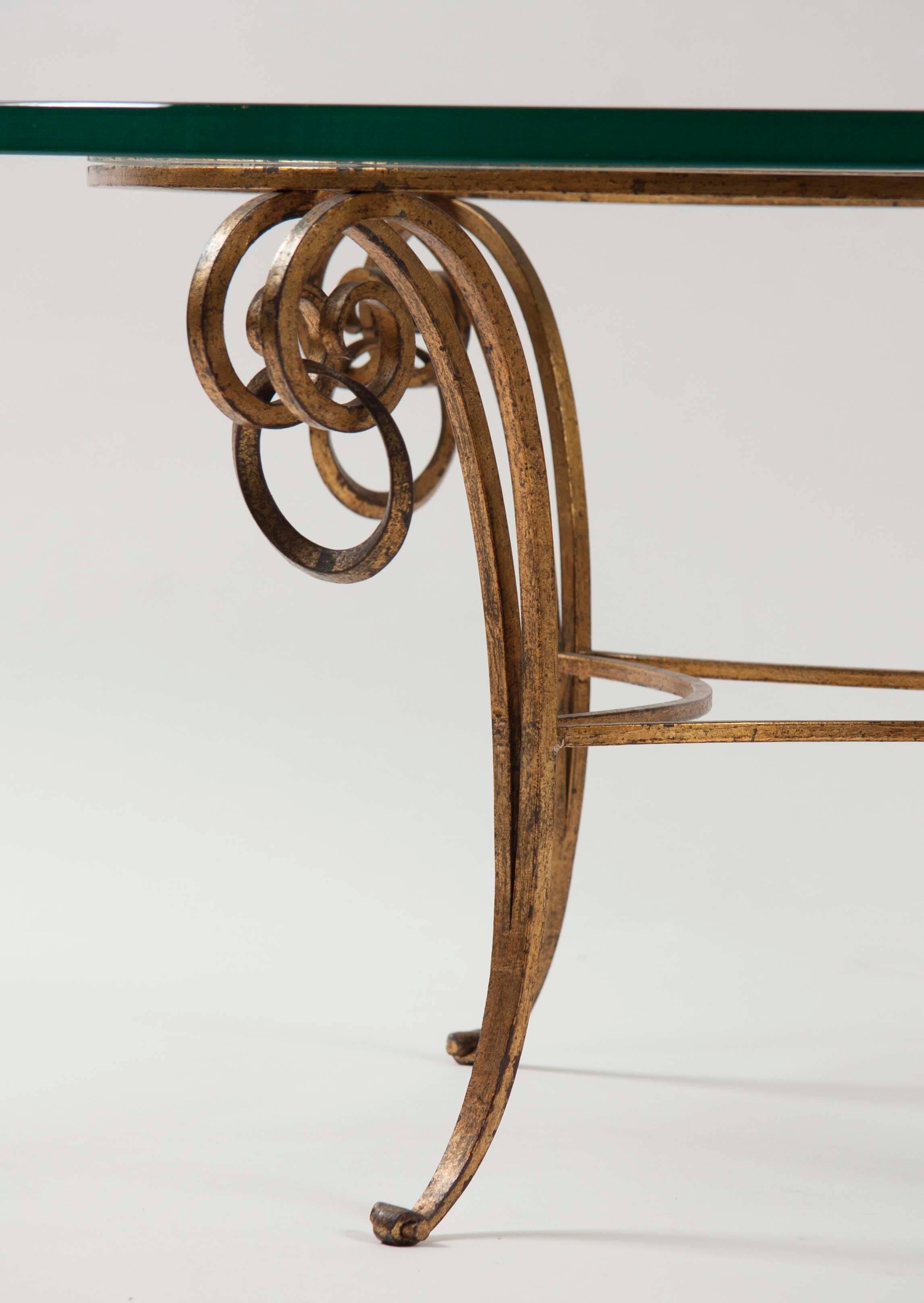 Gilt Iron Coffee Table in the Manner of Rene Drouet For Sale 2