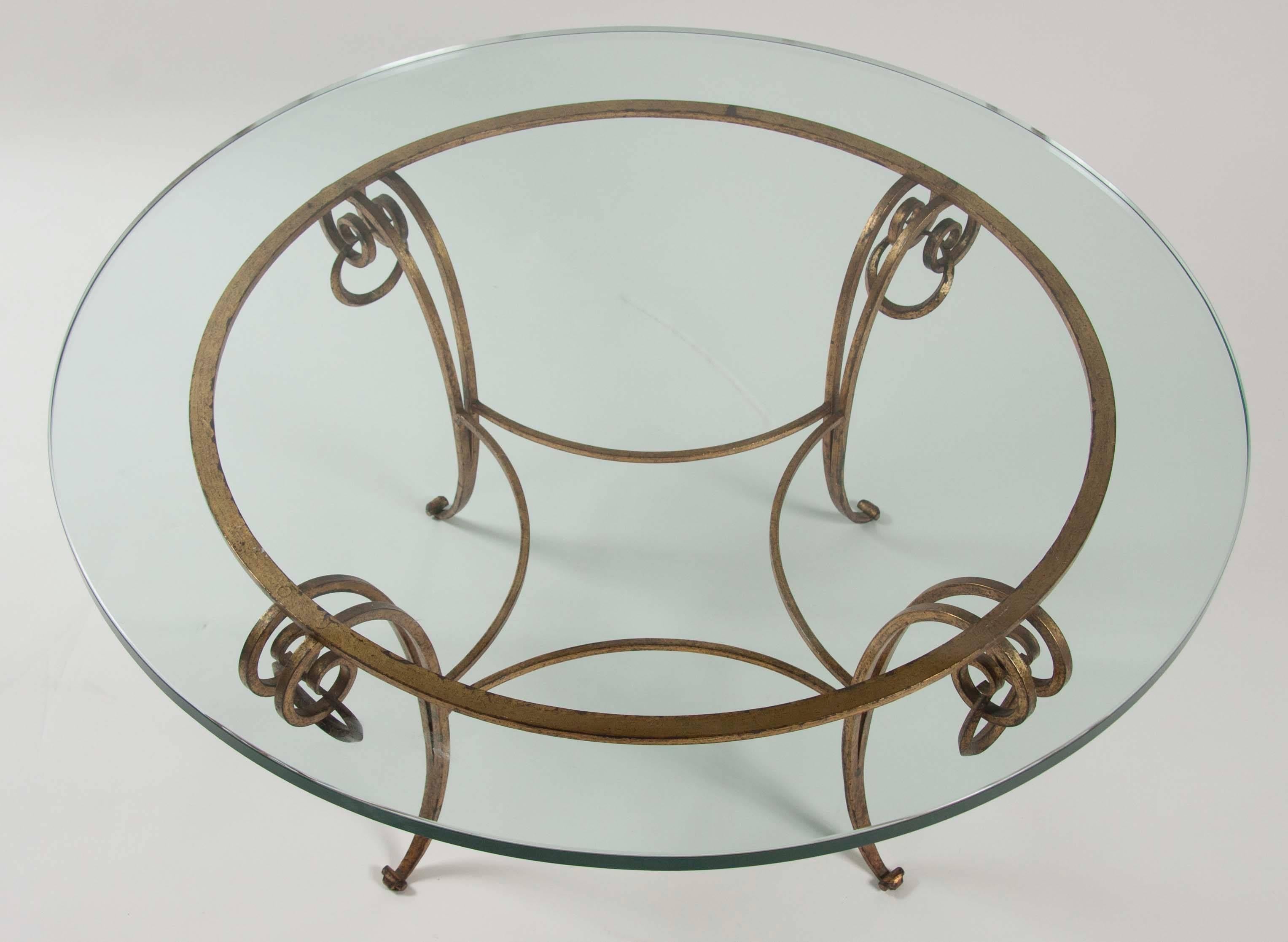 Gilt Iron Coffee Table in the Manner of Rene Drouet For Sale 1