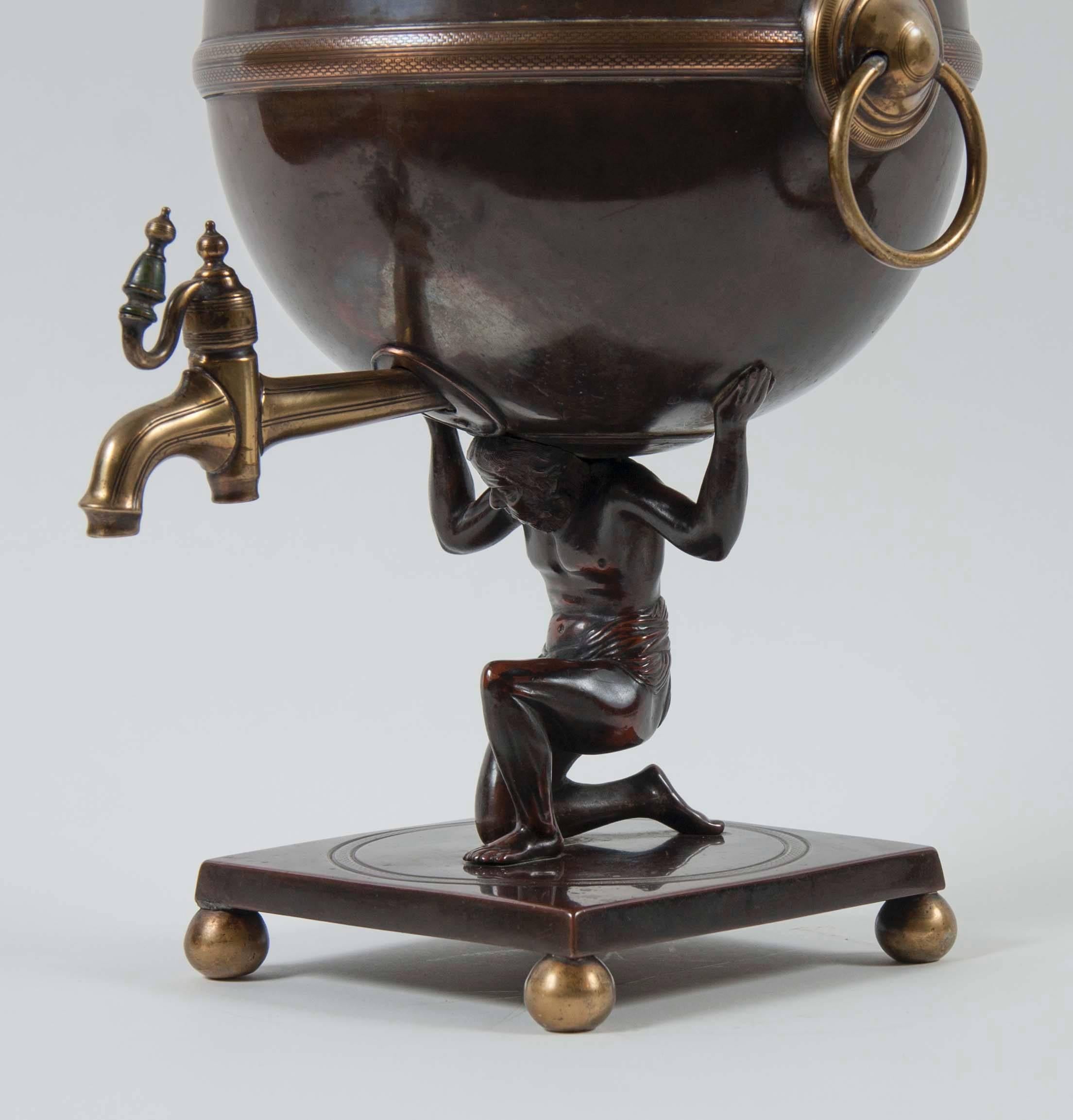 Patinated Metal and Brass Samovar Depicting Atlas 2