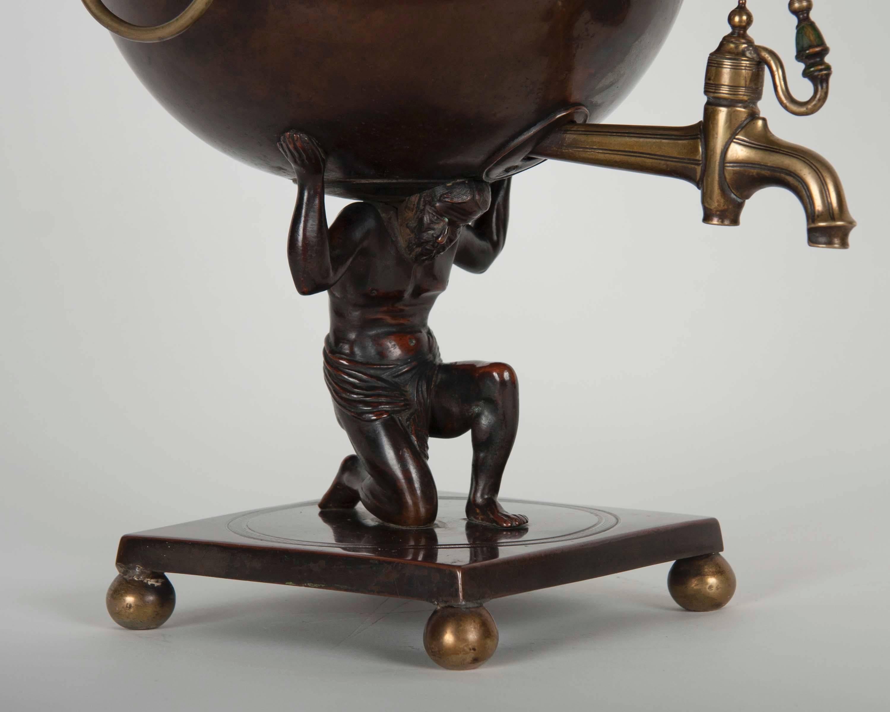 Patinated Metal and Brass Samovar Depicting Atlas 4