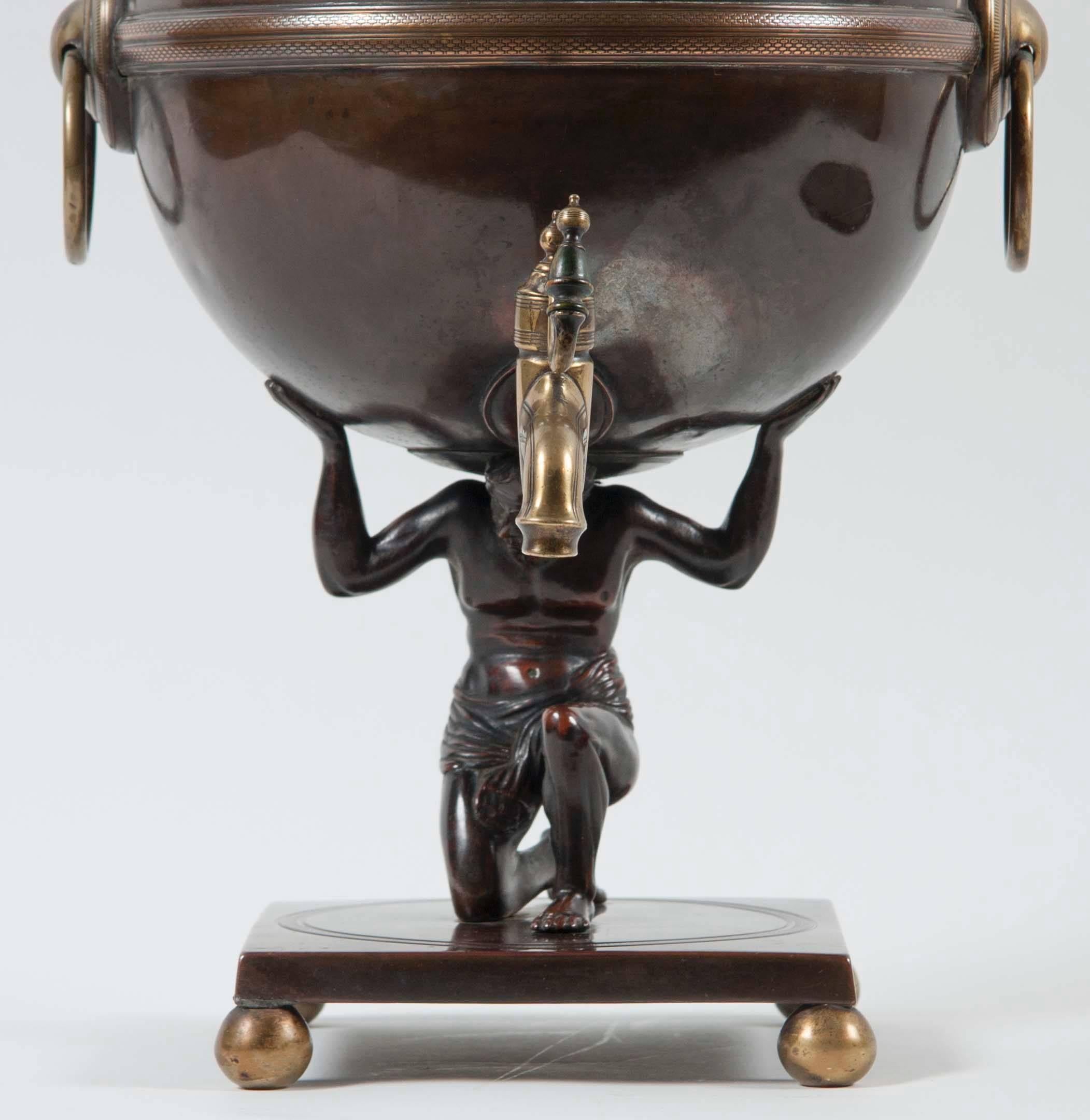 Patinated Metal and Brass Samovar Depicting Atlas 3