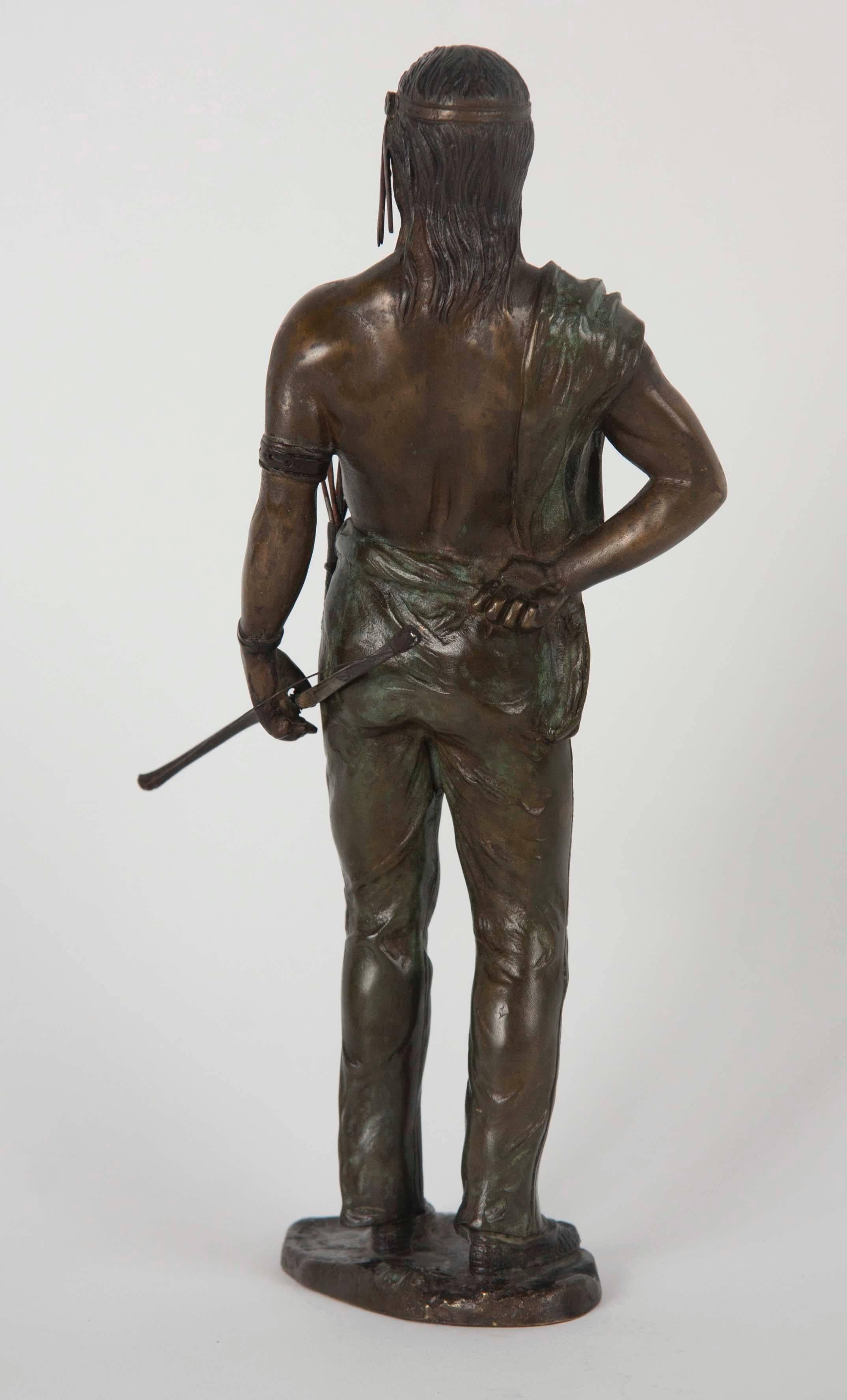 Austrian Carl Kauba Bronze of Standing Indian Brave with Bows and Arrows