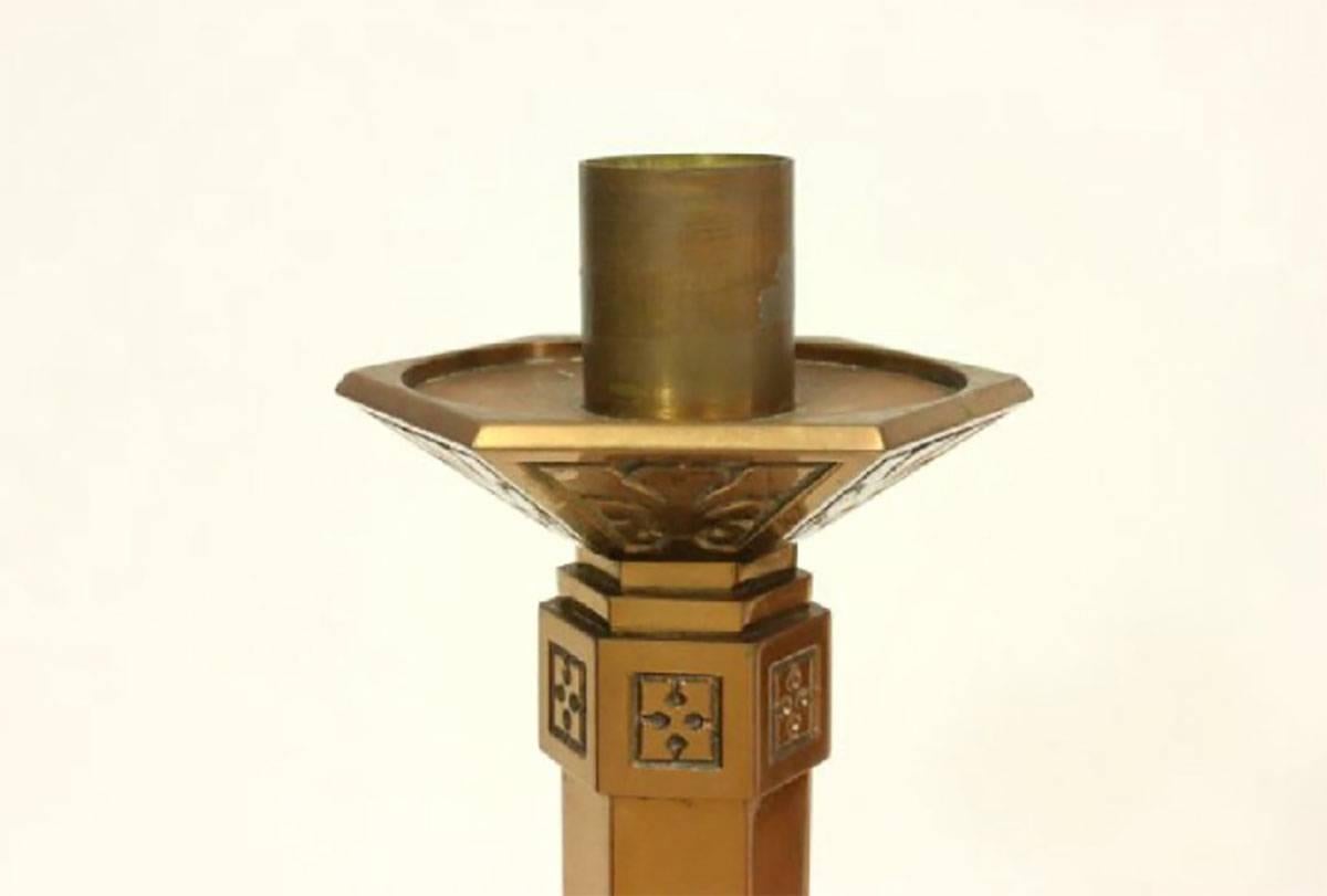Large 1920s Solid Bronze Candlestick Mounted as a Lamp For Sale 3