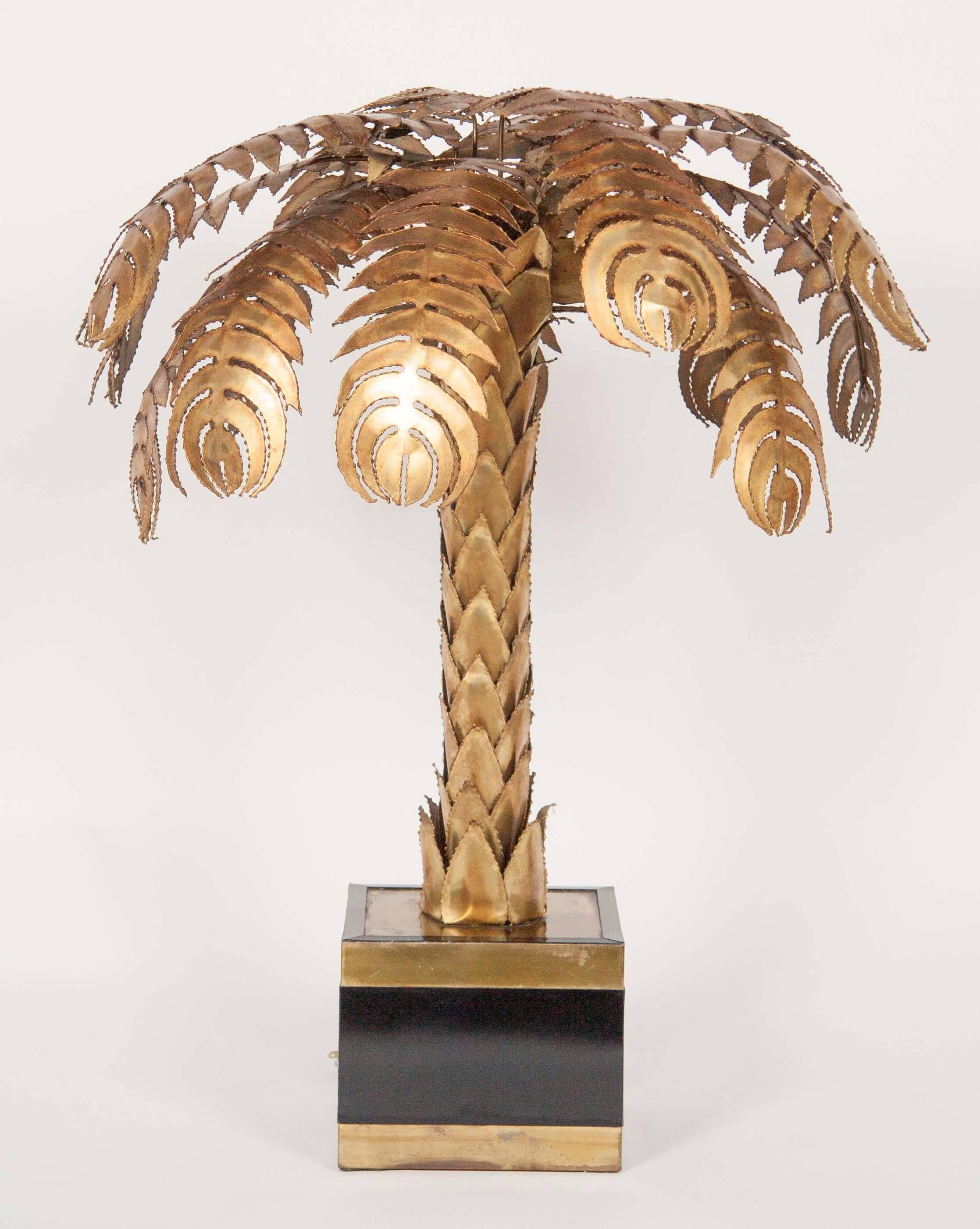 Metal Matched Pair of Maison Jansen Palm Tree Lamps