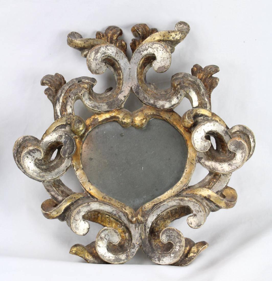 Pair of Italian Silver and Gold Heart Shaped 18th Century Mirrors In Excellent Condition In Stamford, CT