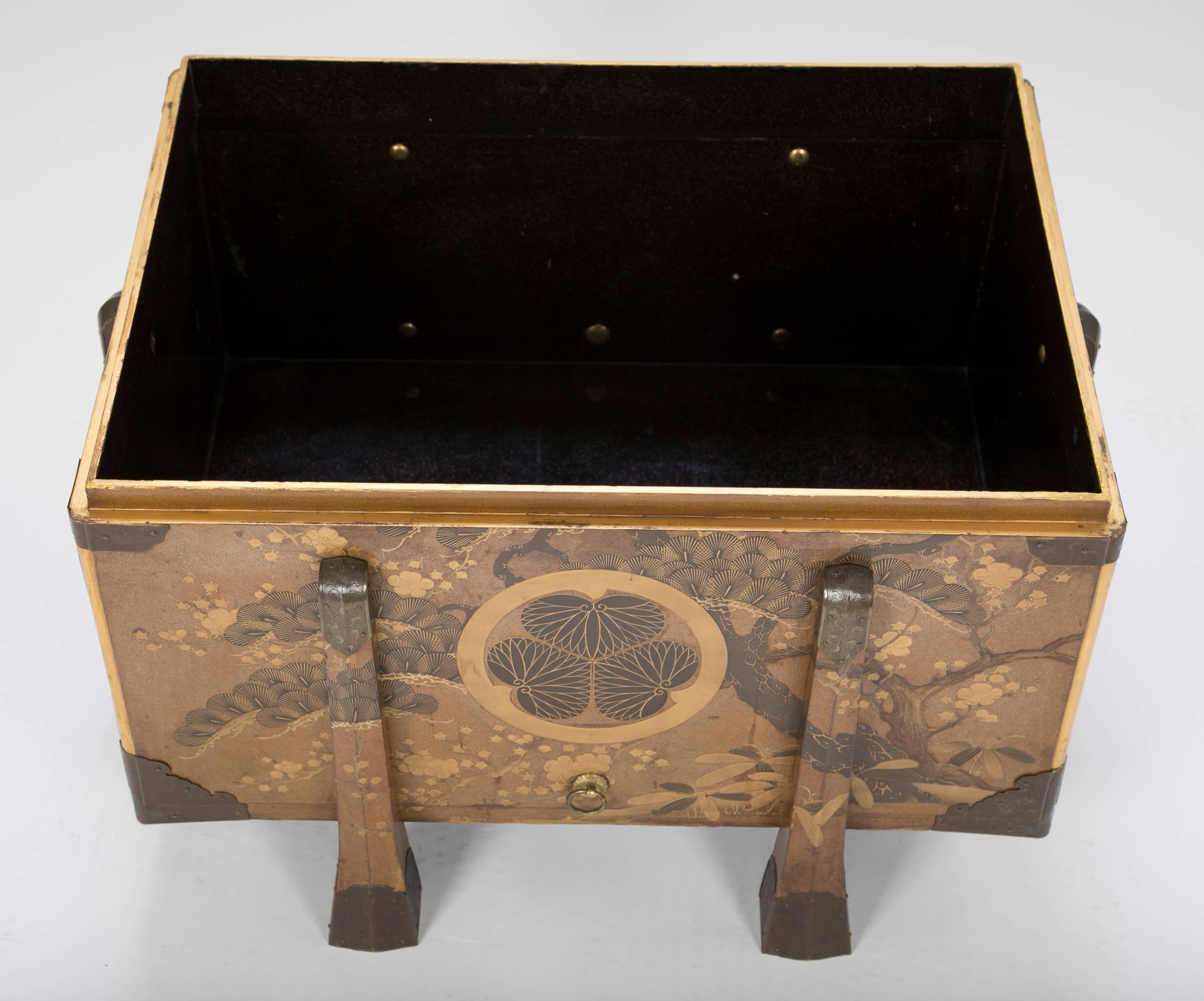 Japanese Gilt and Lacquered Karabitsu (Trunk) with Lotus Leaf Mon 4
