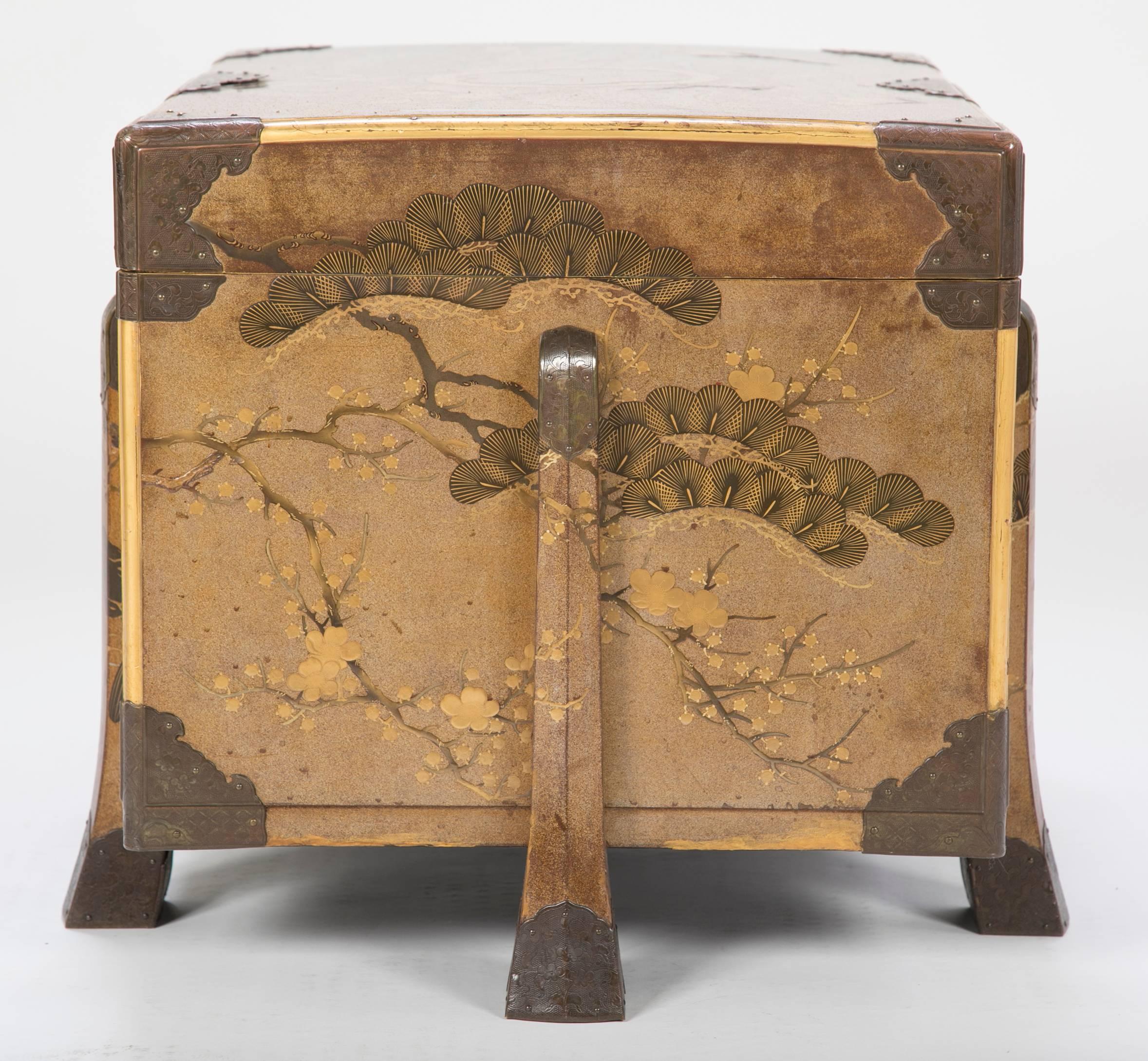 Mid-19th Century Japanese Gilt and Lacquered Karabitsu (Trunk) with Lotus Leaf Mon