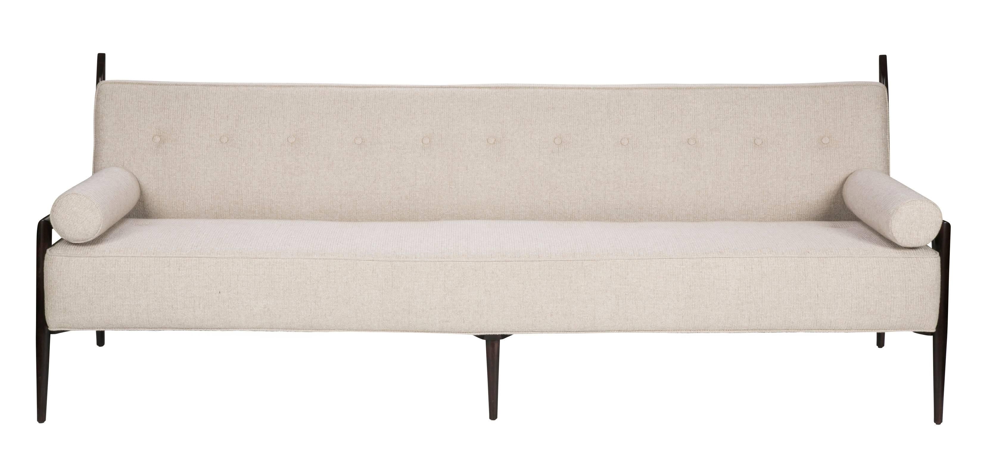 A Paul McCobb sofa designed for Winchendon in 1955. The frame is made of lacquered maple and has been newly upholstered in linen.
 
