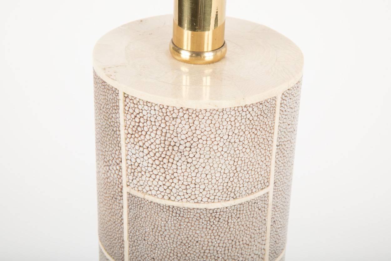 A faux mushroom Shagreen lamp with bone inlay detailing. Shade not included.