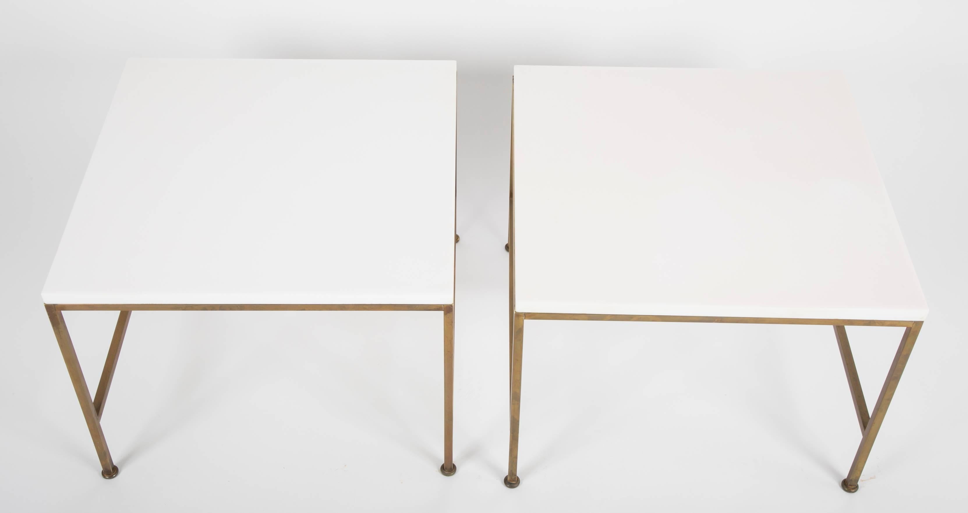 Mid-Century Modern Pair of Paul McCobb Side Tables with Vitrolite Glass Tops Forcalvin