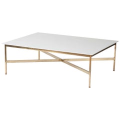 Large Paul McCobb Brass and Vitrolite-Milk Glass Coffee Table