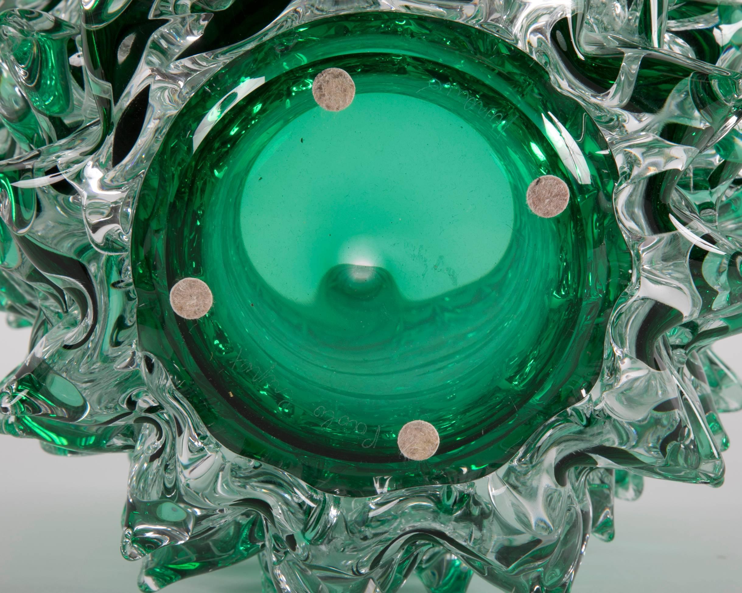 Pair of Murano Green Iridescent Glass Vases Signed Pino Signoretto 2