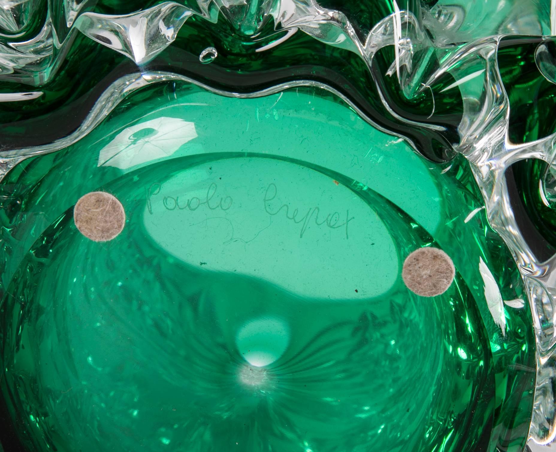 Pair of Murano Green Iridescent Glass Vases Signed Pino Signoretto 3