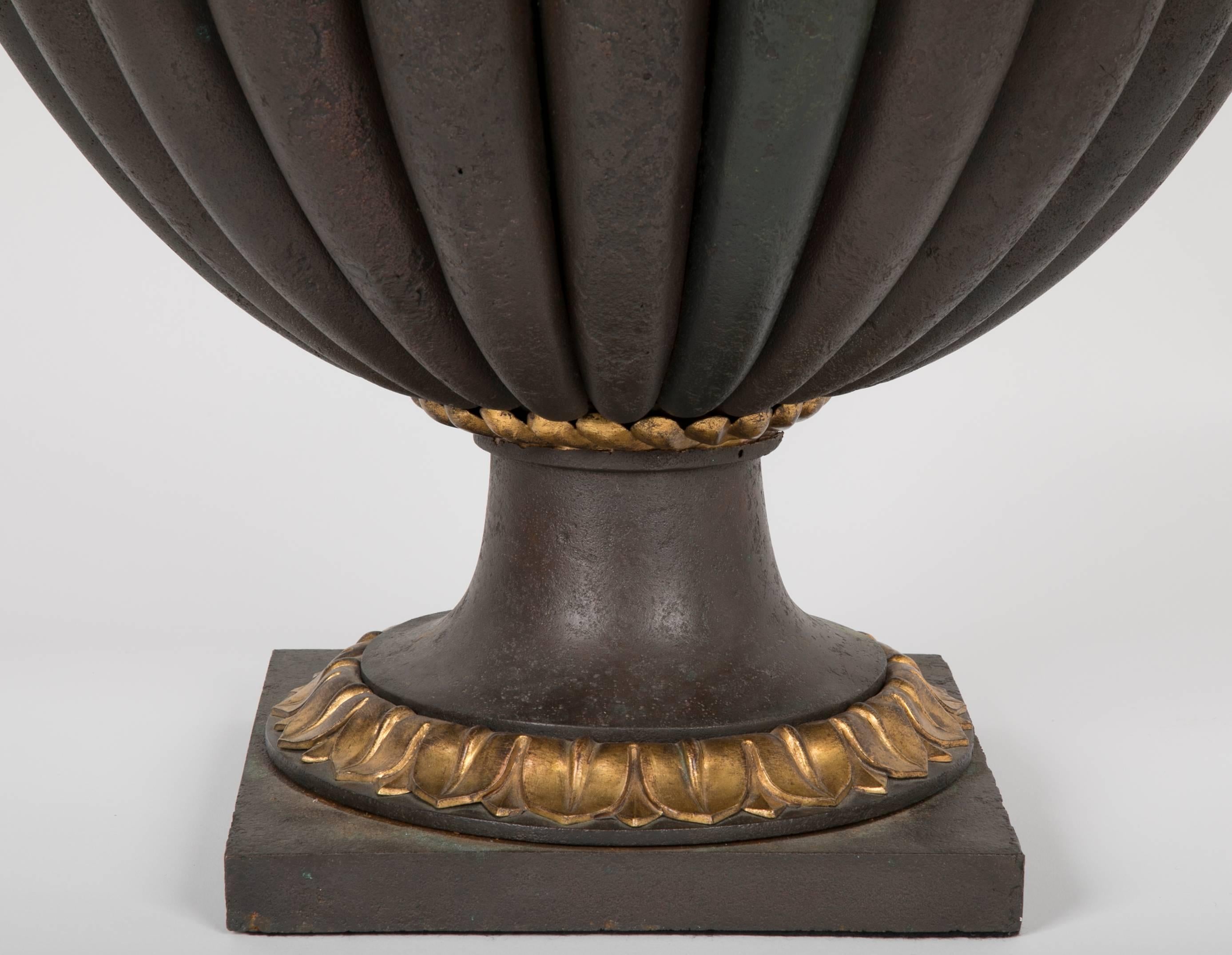 Greek Revival Italian Tole Urn With Parcel Gilt Bronze and Copper Mounts