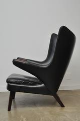 Rosewood and Black Leather Papa Bear Chair by Hans Wegner