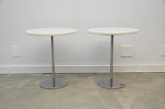 Pair of White Marble and Stainless Steel Side Tables by Gerald R. Griffith