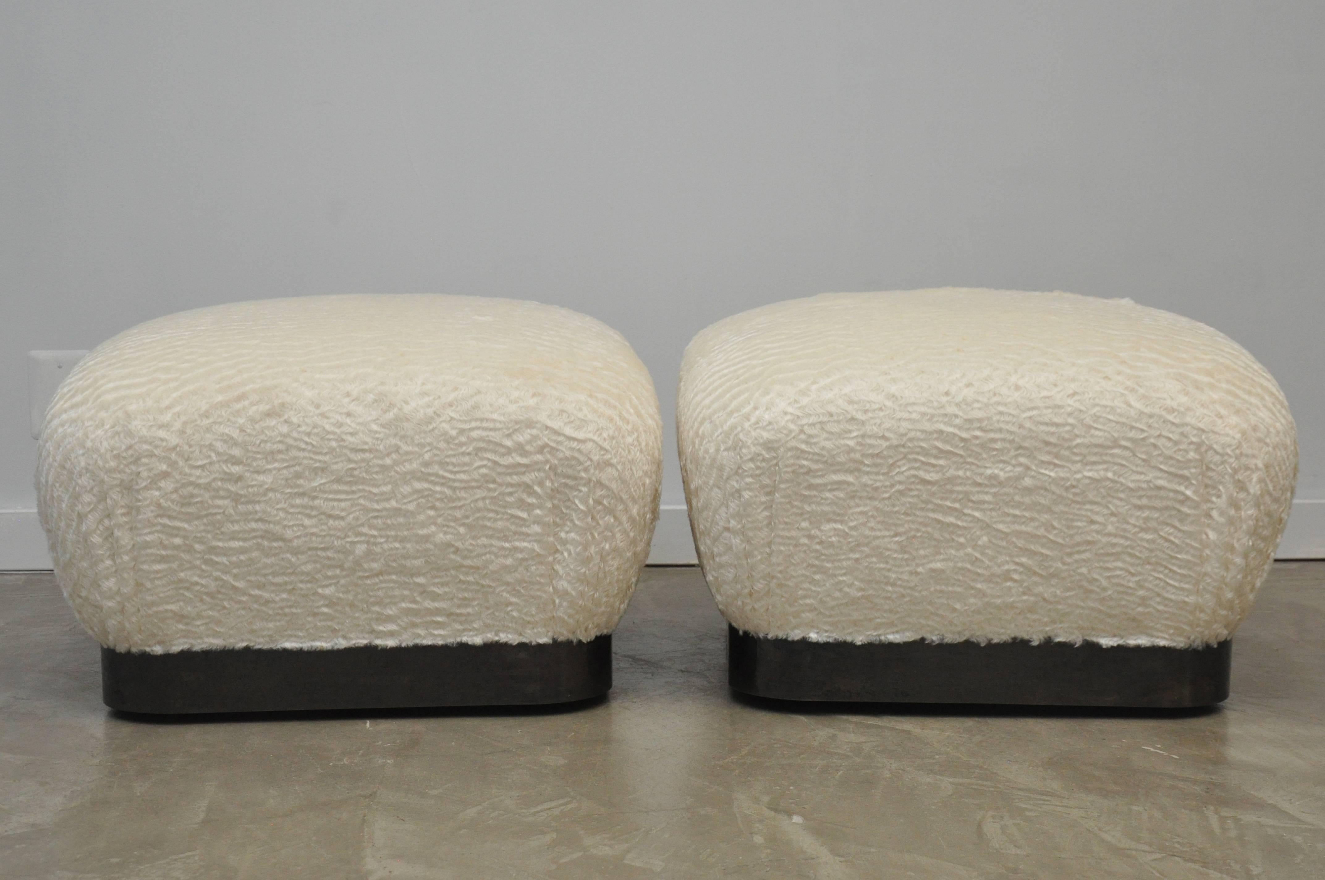 Karl Springer Bronze Base Pouf Ottomans In Excellent Condition In Chicago, IL