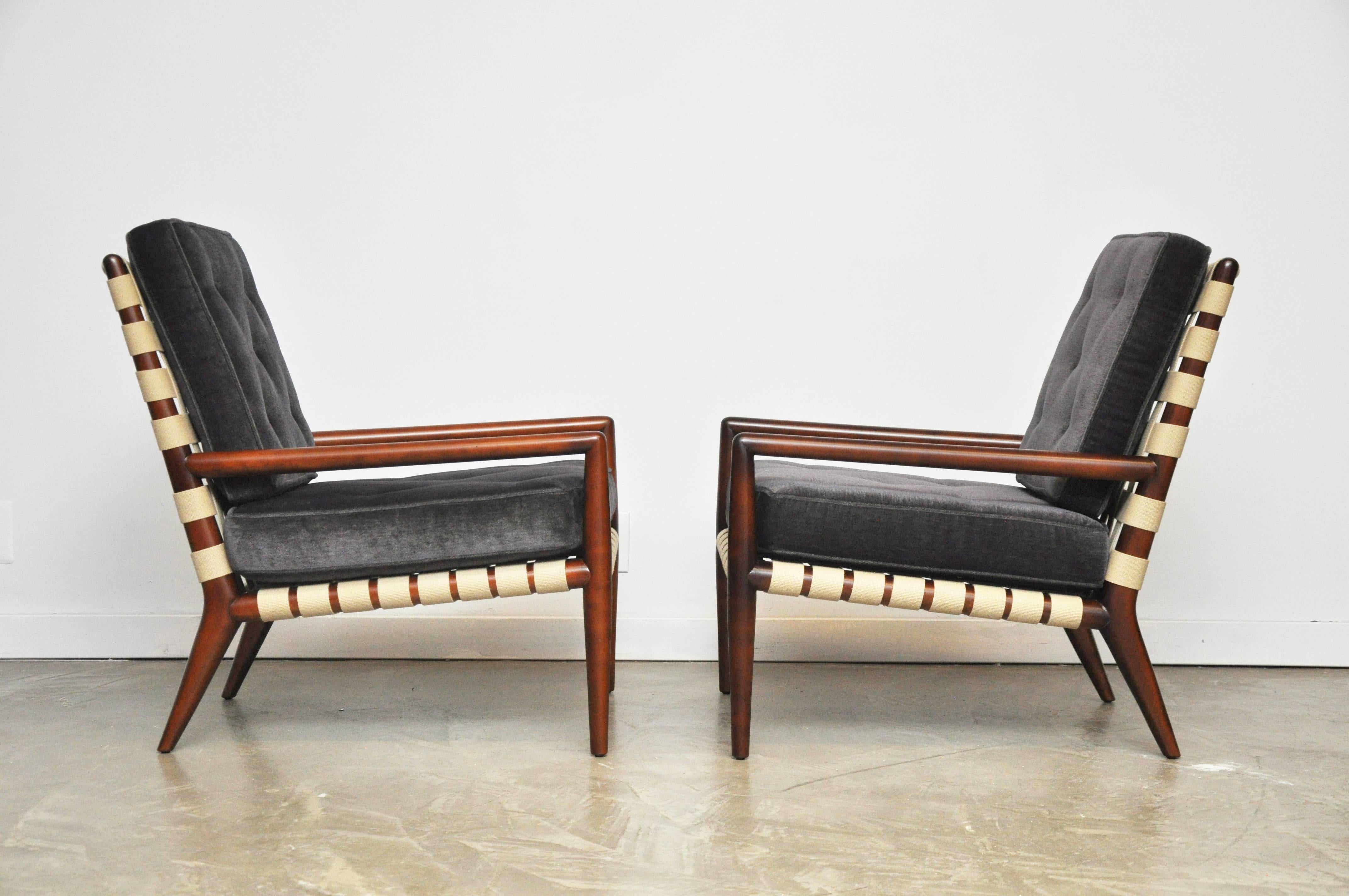 Pair of Strap Frame Lounge Chairs by T.H. Robsjohn-Gibbings In Excellent Condition In Chicago, IL