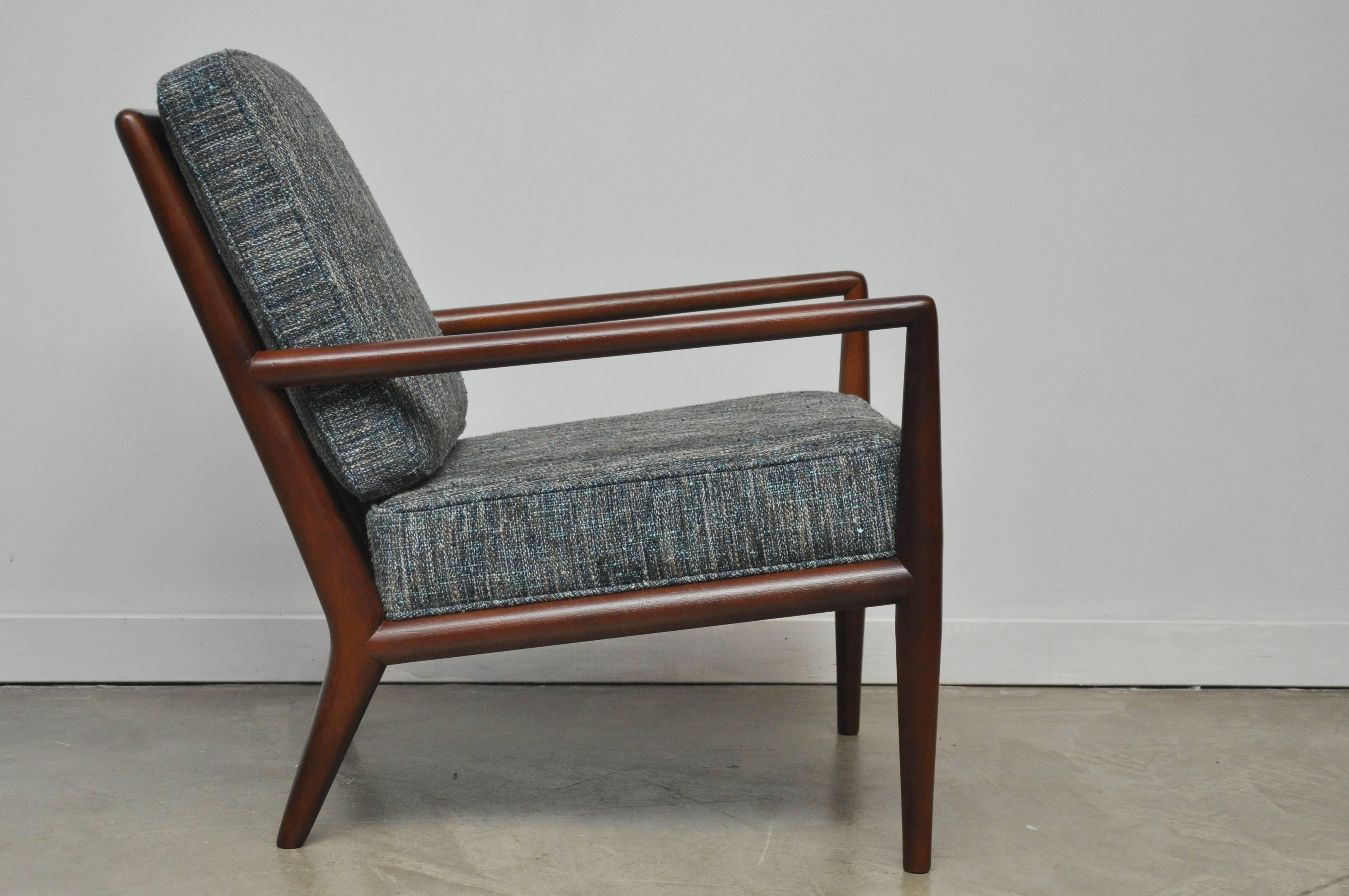 Mid-Century Modern T.H. Robsjohn-Gibbings Pair of Lounge Chairs with Blue Upholstery