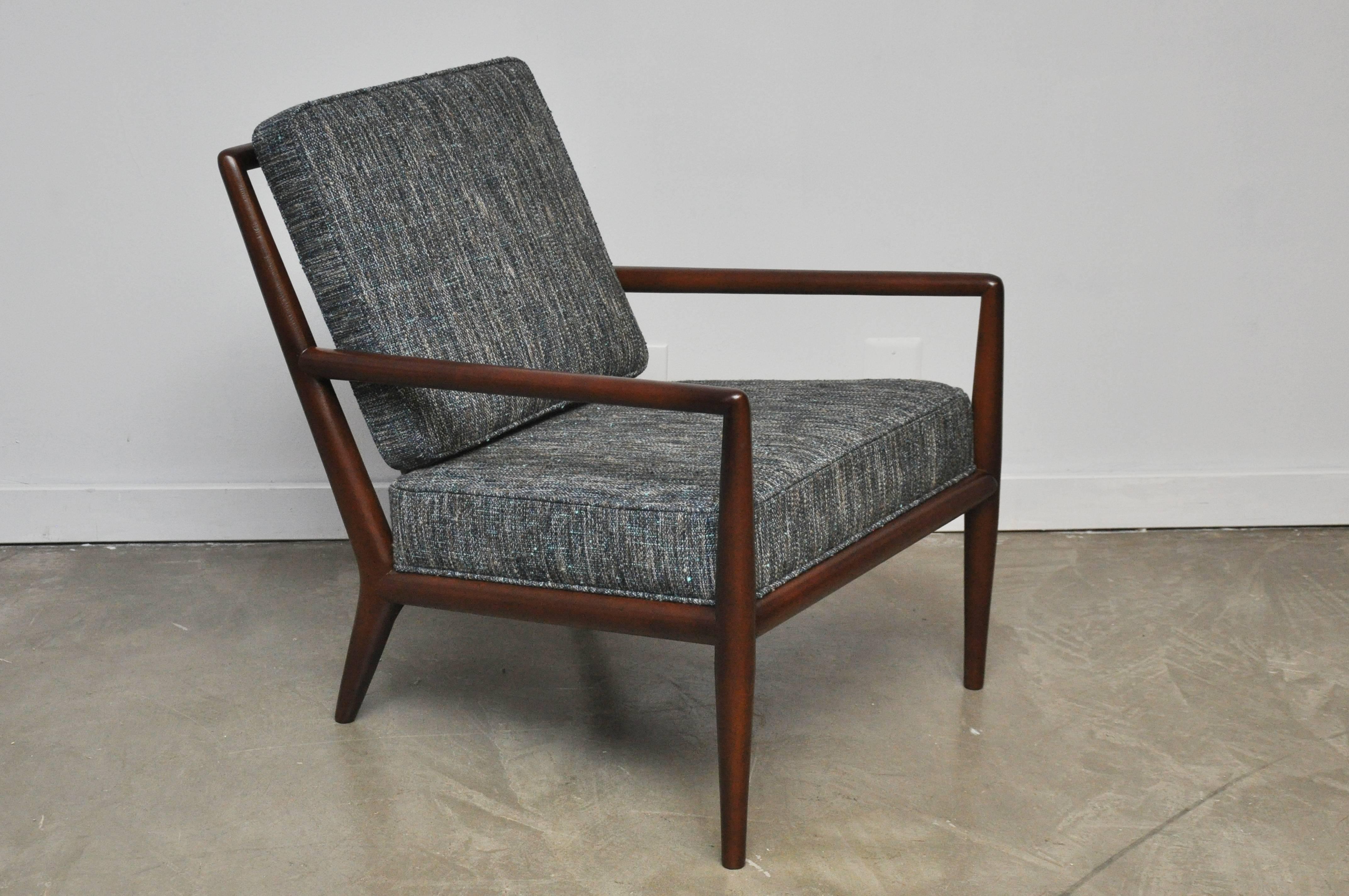 T.H. Robsjohn-Gibbings Pair of Lounge Chairs with Blue Upholstery In Excellent Condition In Chicago, IL