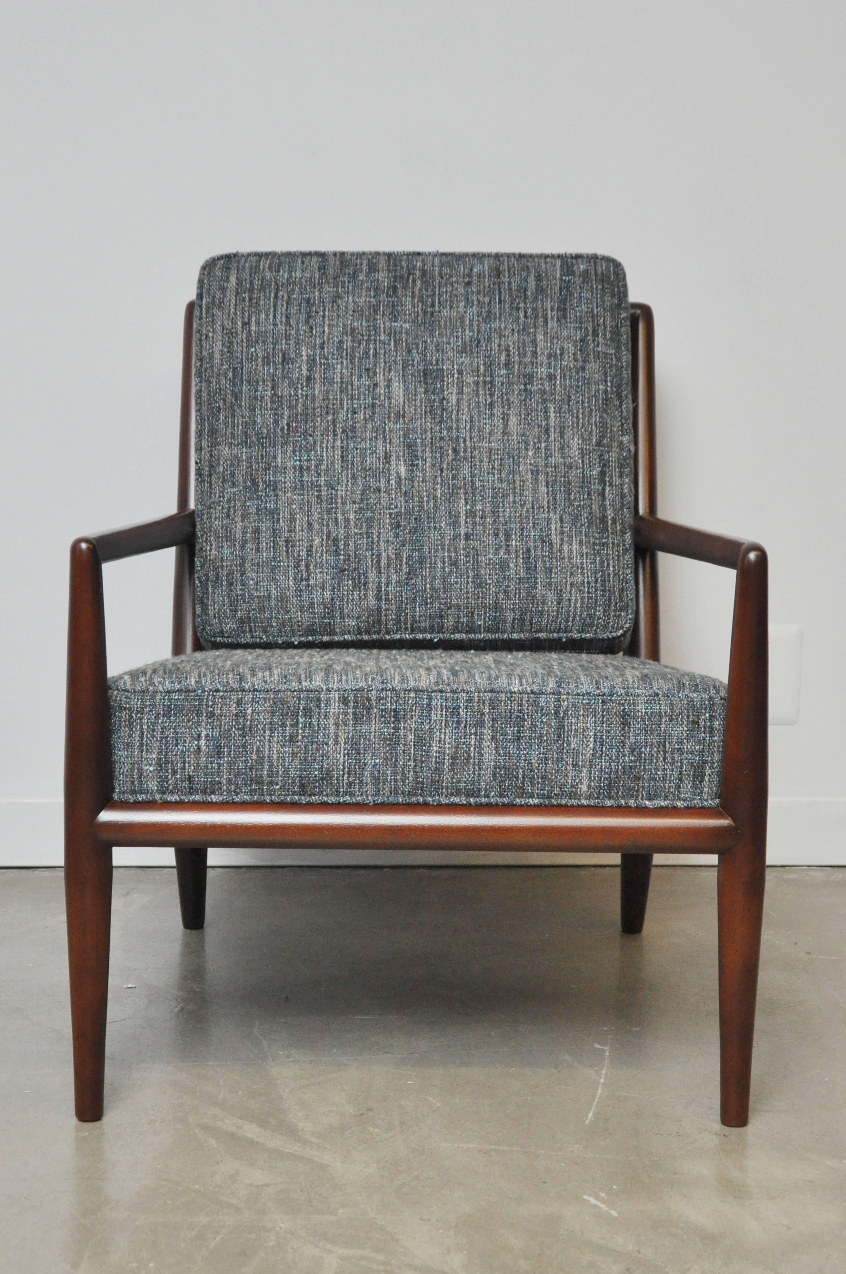 20th Century T.H. Robsjohn-Gibbings Pair of Lounge Chairs with Blue Upholstery