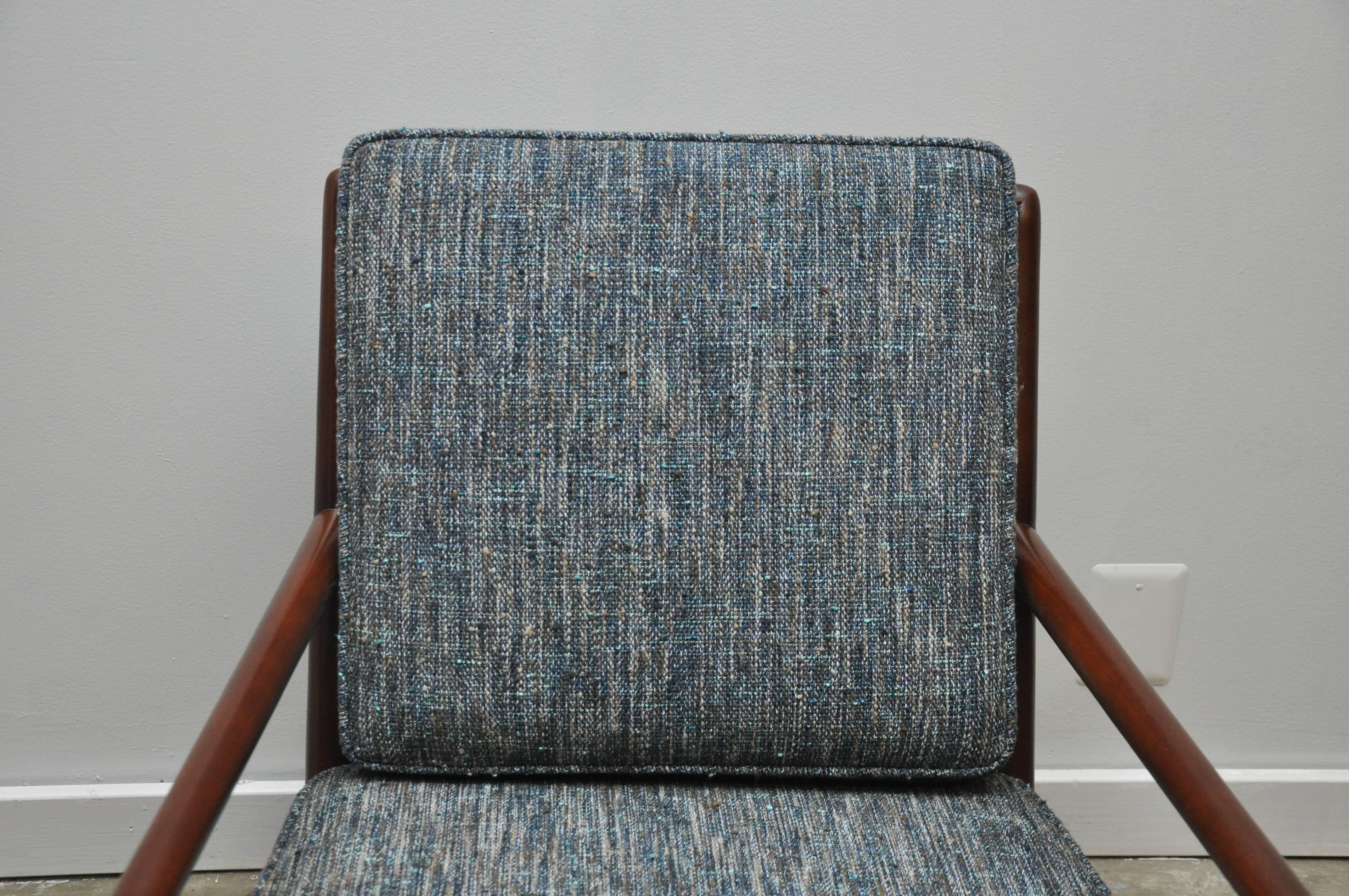 T.H. Robsjohn-Gibbings Pair of Lounge Chairs with Blue Upholstery 1
