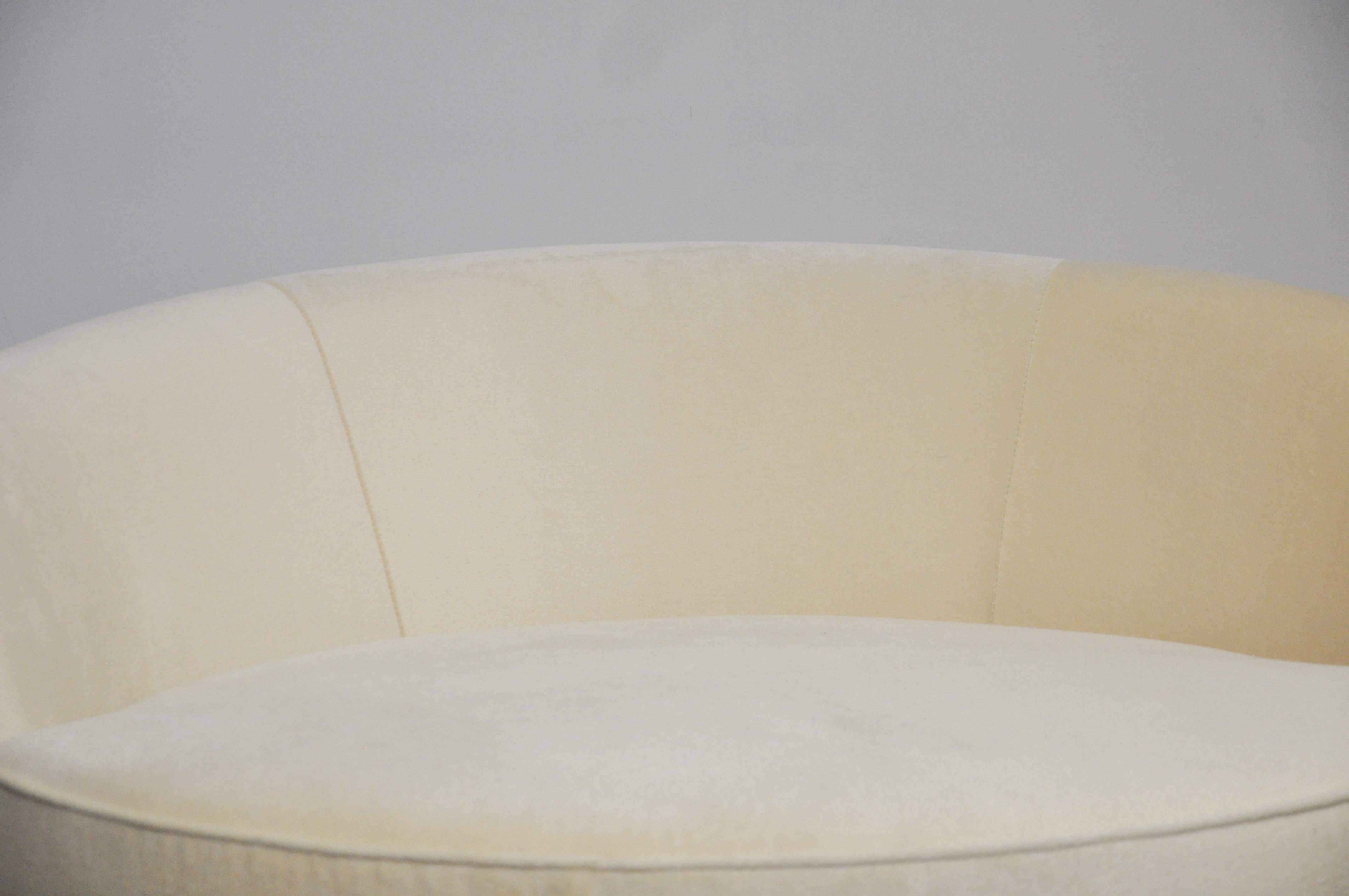 American Milo Baughman Brass Base Oversized Chaise Chair in White Mohair