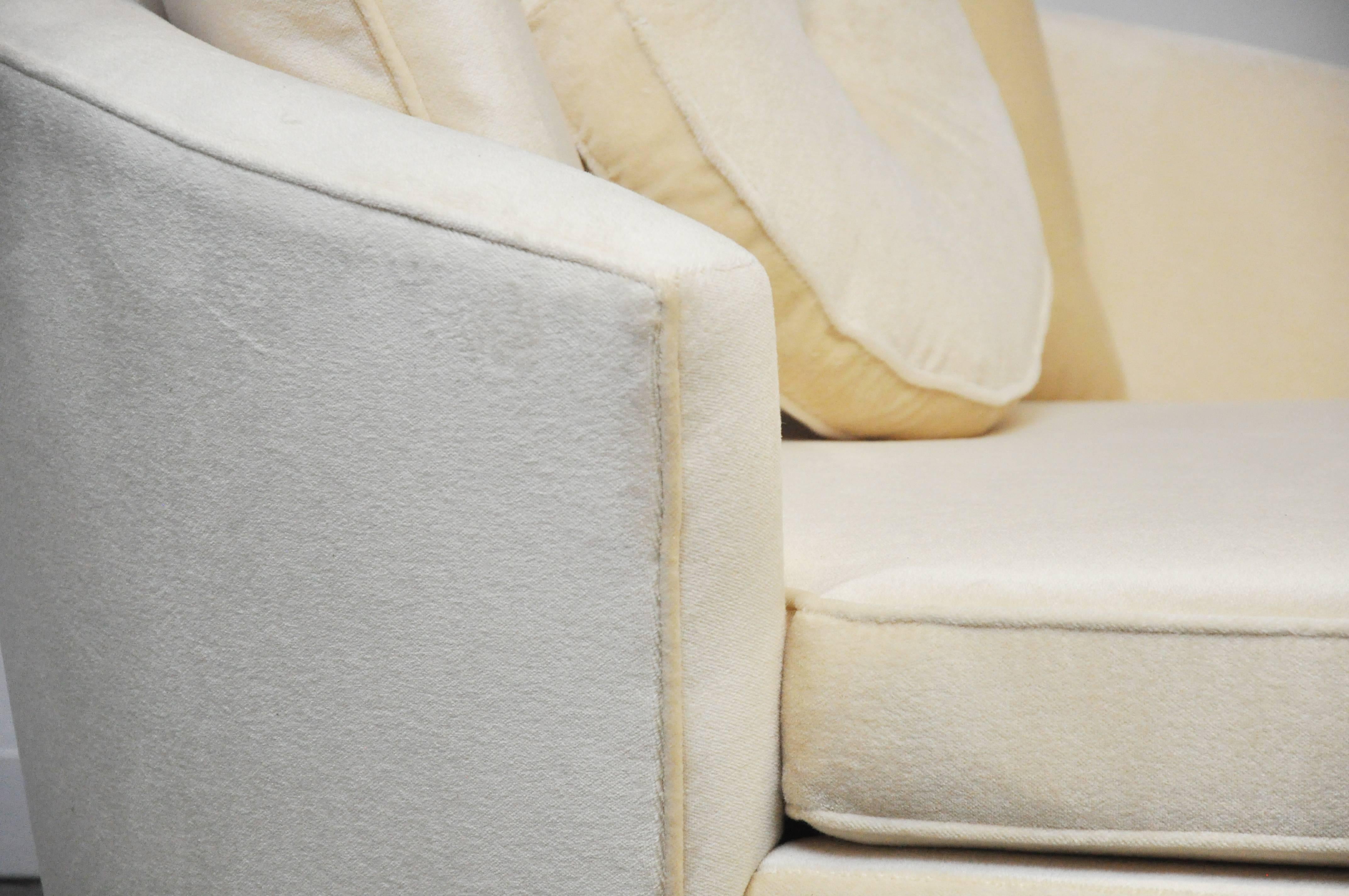 Milo Baughman Brass Base Oversized Chaise Chair in White Mohair 1