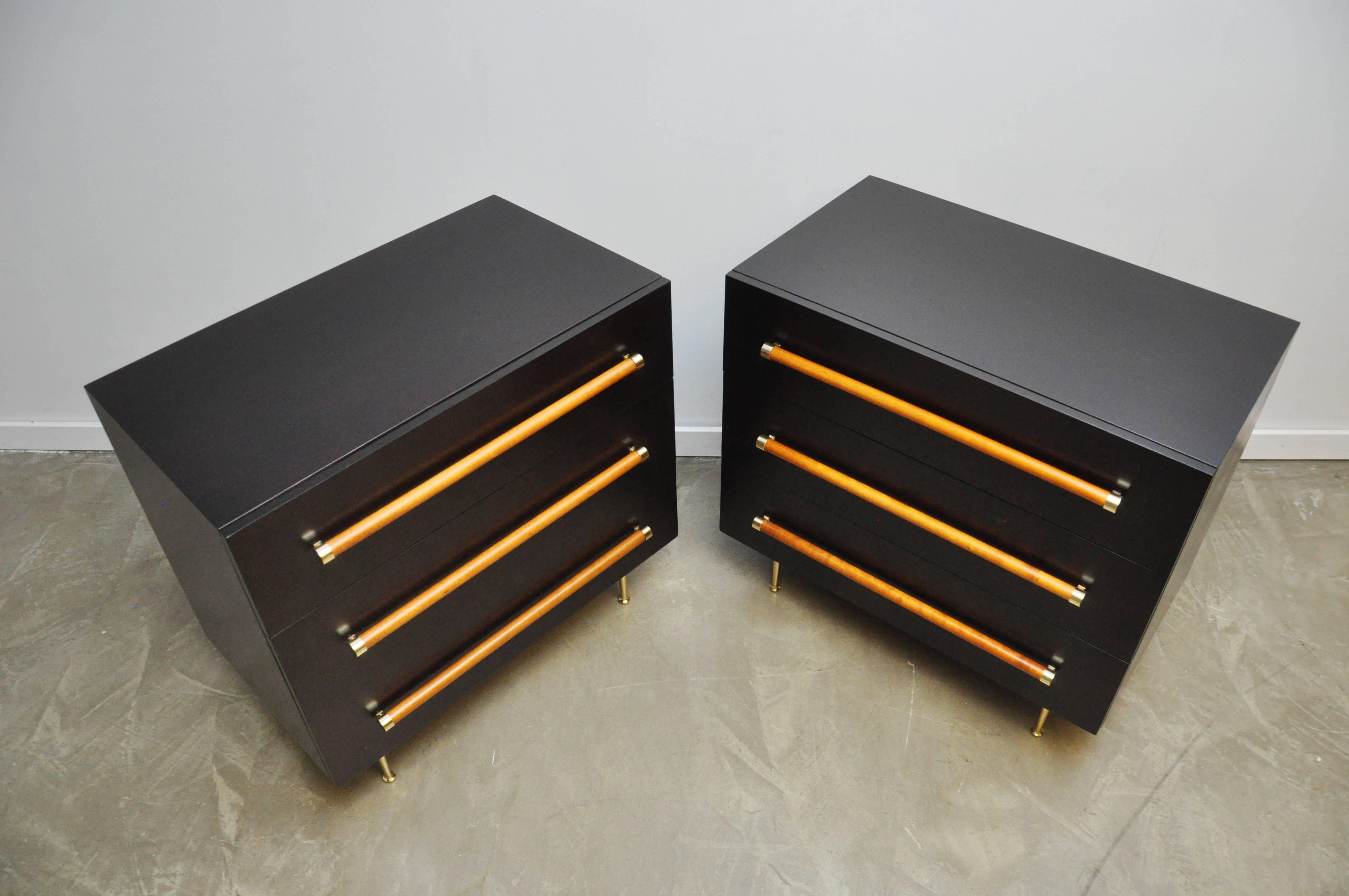 Mid-Century Modern T.H. Robsjohn-Gibbings Pair of Chests with Birch Handles