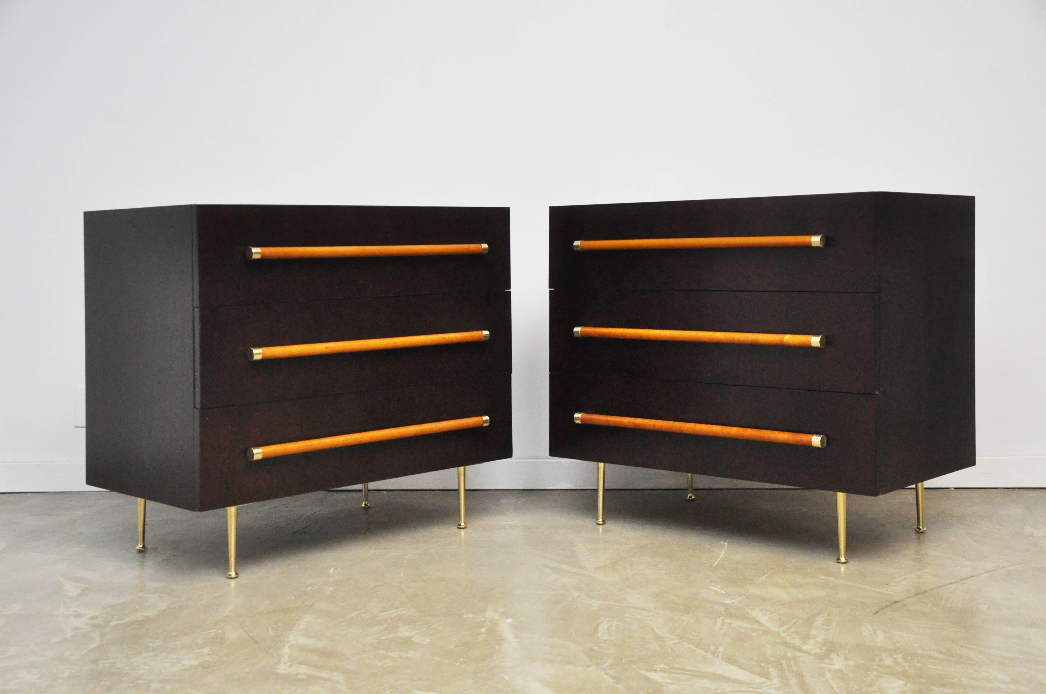 T.H. Robsjohn-Gibbings Pair of Chests with Birch Handles In Excellent Condition In Chicago, IL