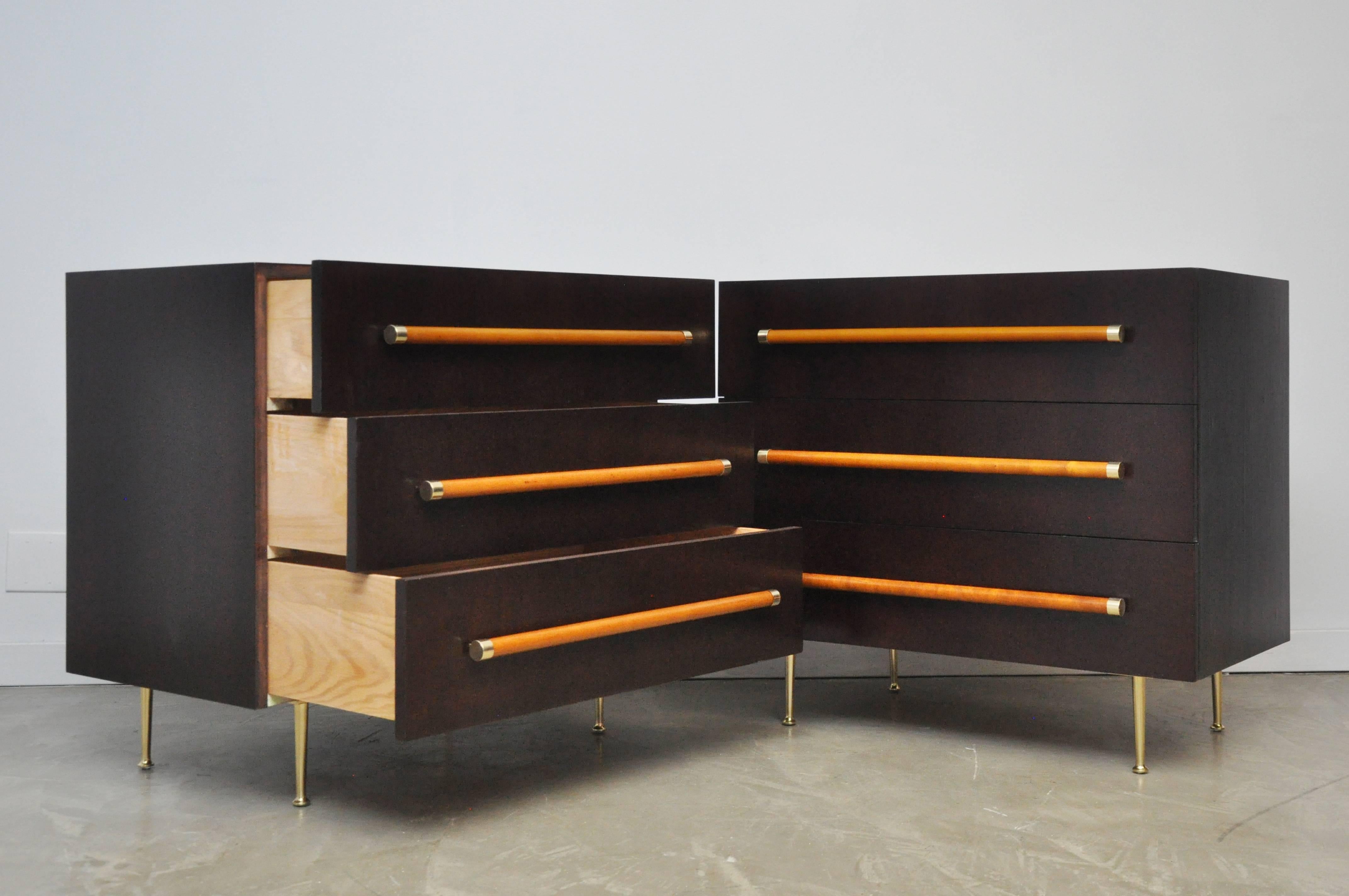 T.H. Robsjohn-Gibbings Pair of Chests with Birch Handles 1