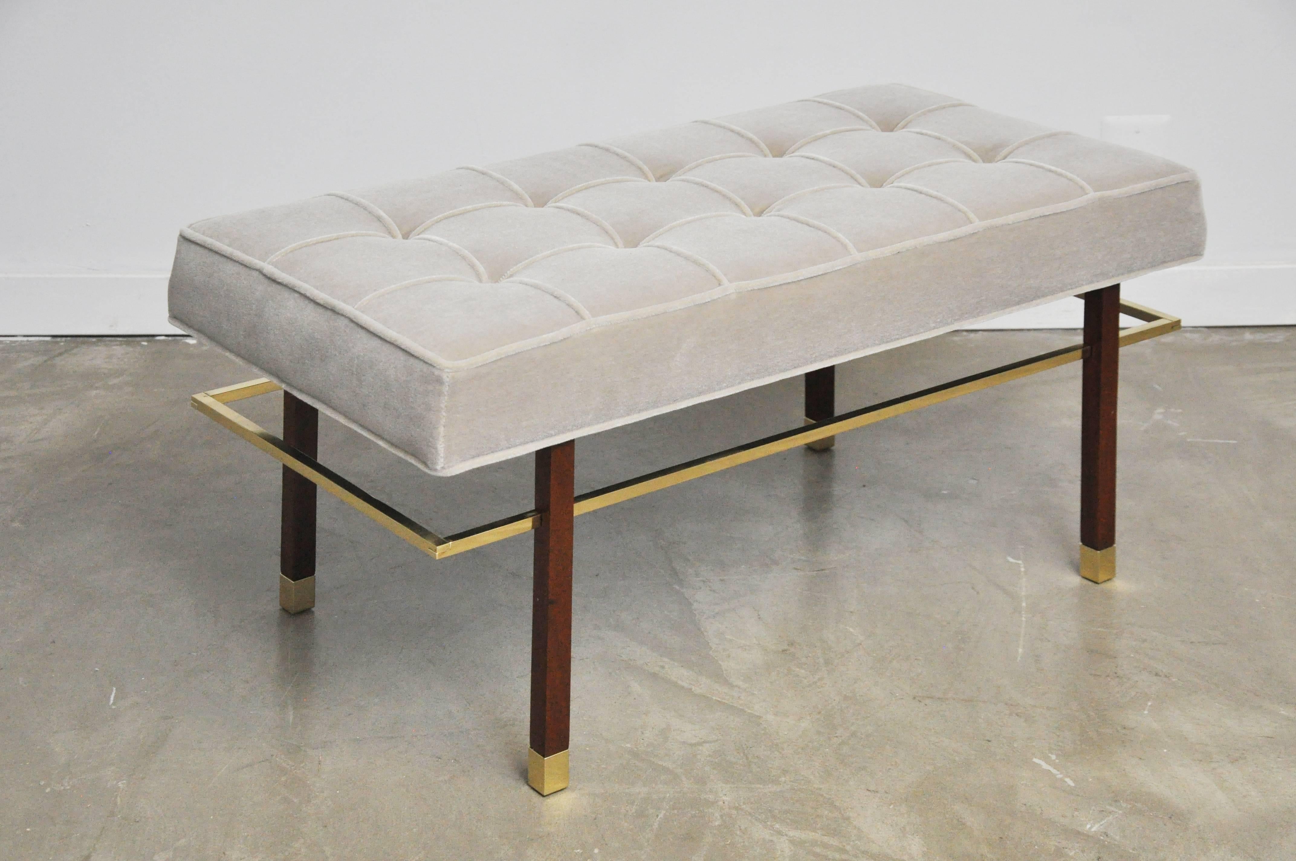 Harvey Probber Brass Frame Bench in in Grey Mohair In Excellent Condition In Chicago, IL