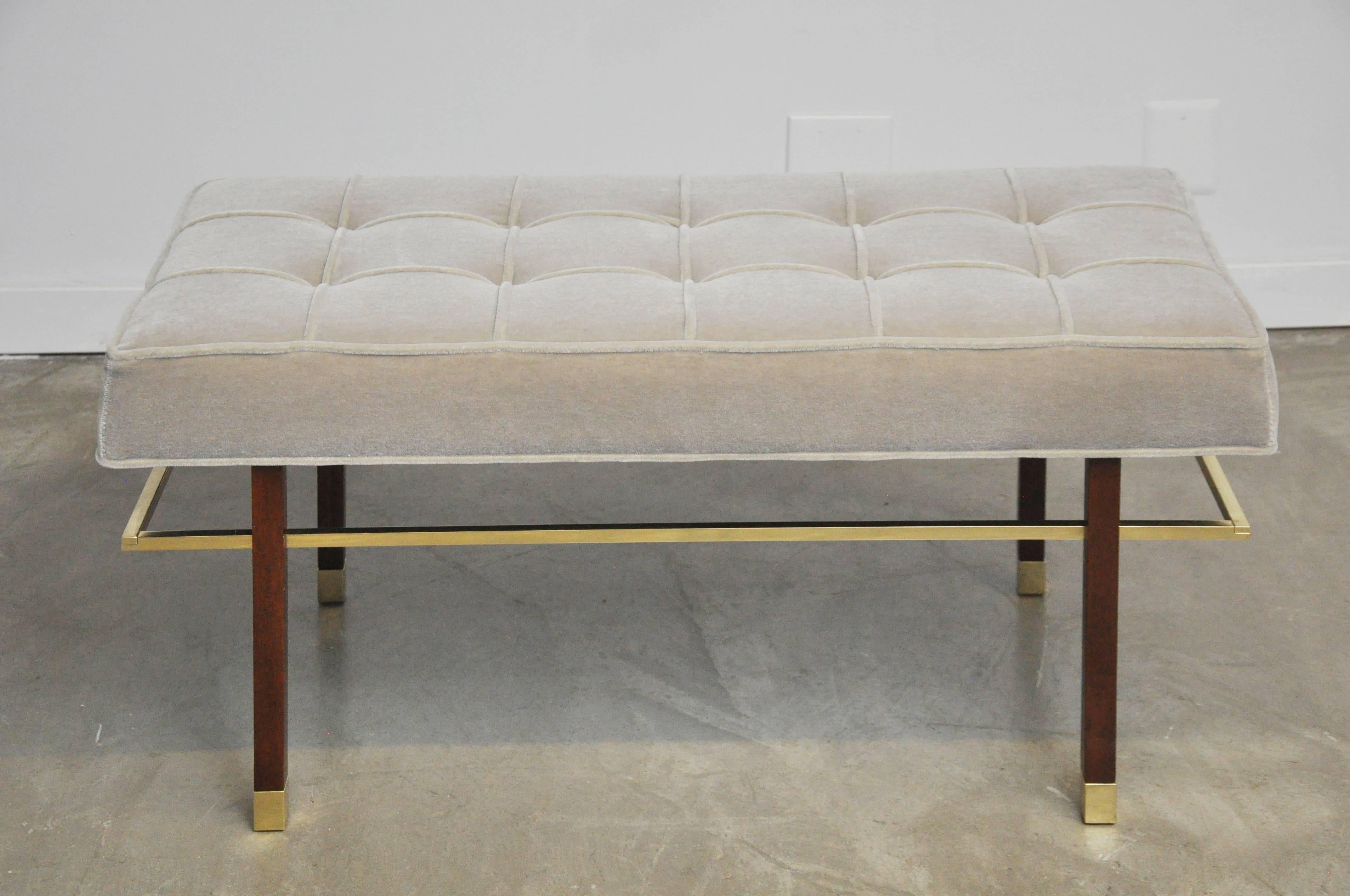 Harvey Probber Brass Frame Bench in in Grey Mohair 1