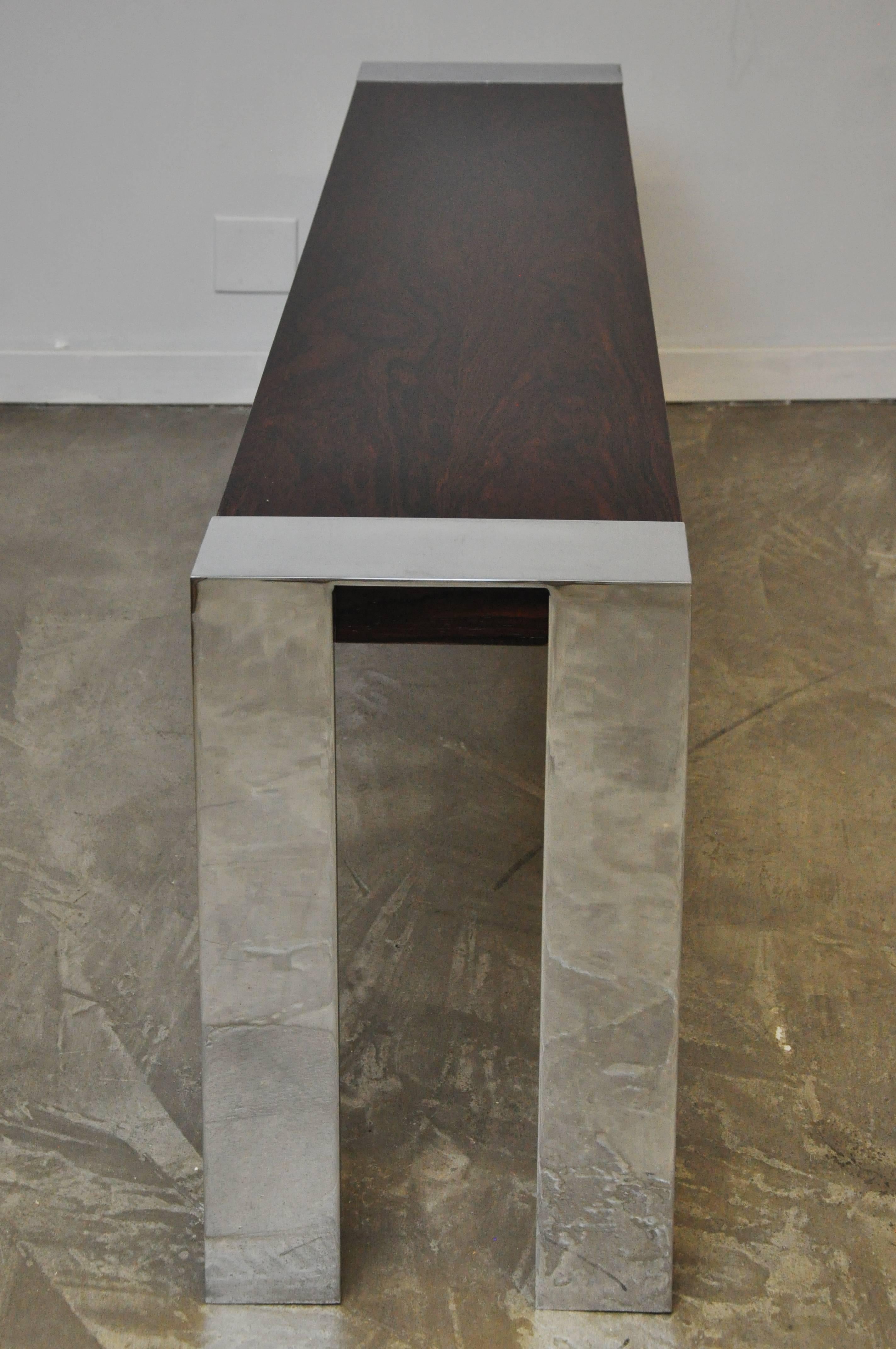 Mid-Century Modern Rosewood and Stainless Steel Console