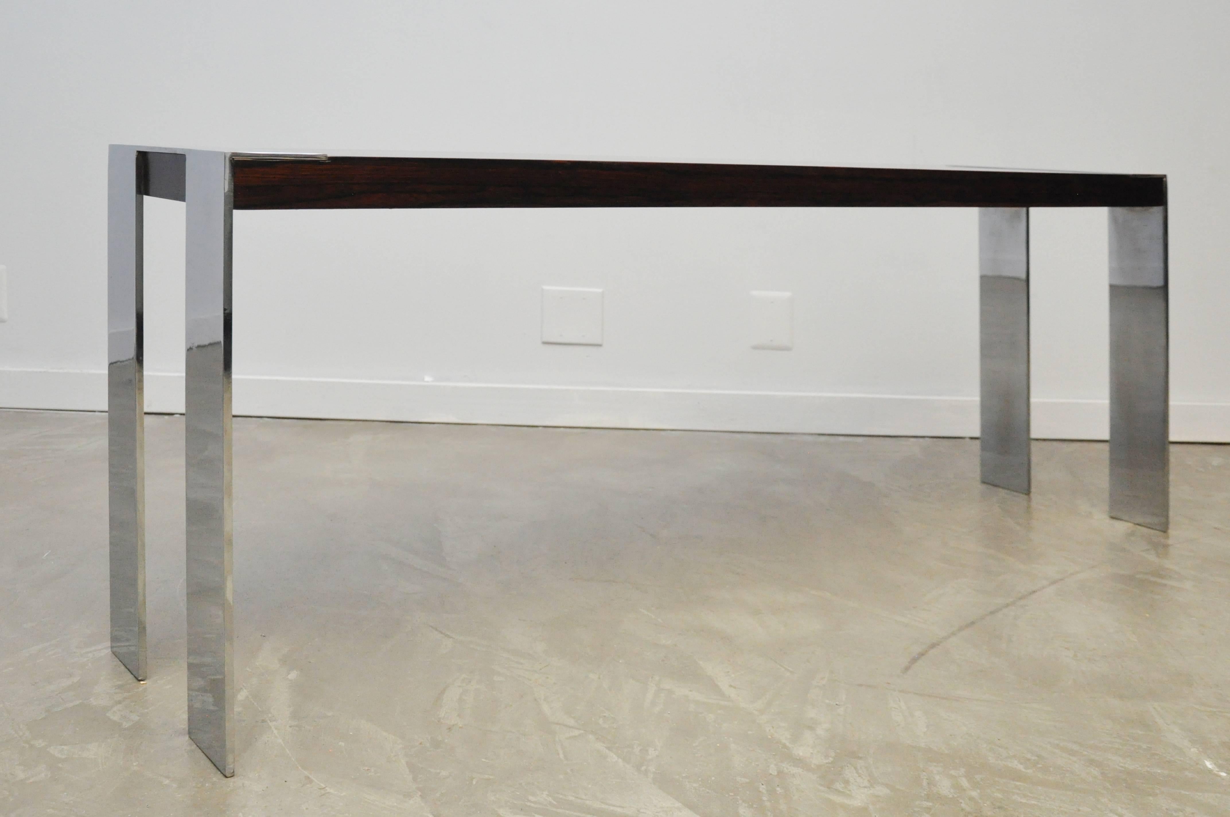 20th Century Rosewood and Stainless Steel Console