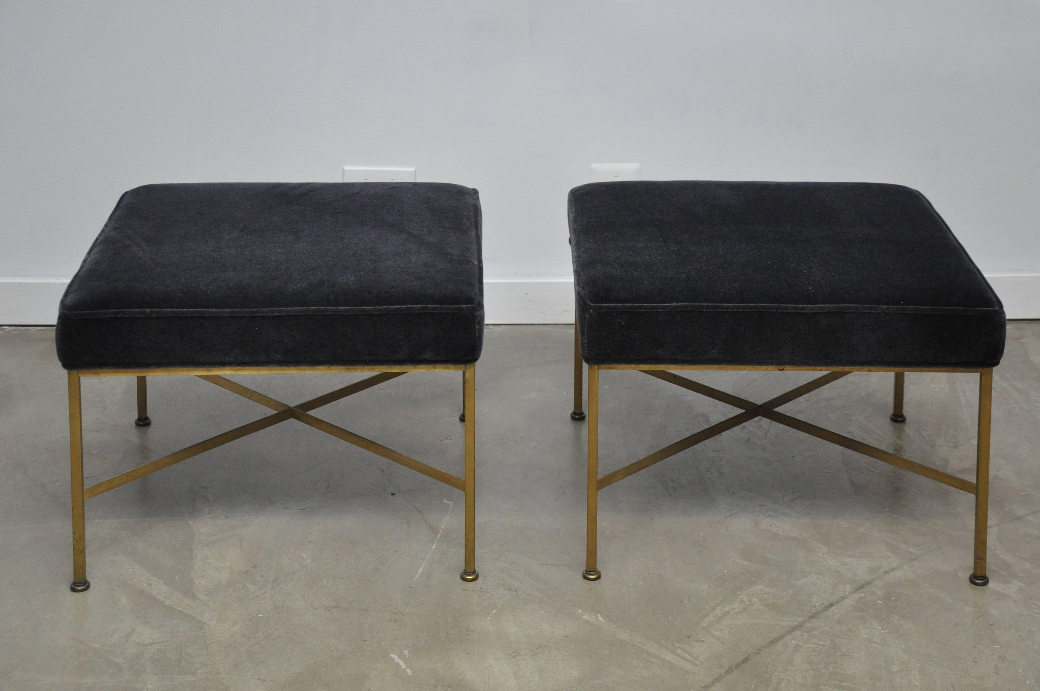 Pair of Brass X-Base Stools by Paul McCobb In Excellent Condition In Chicago, IL