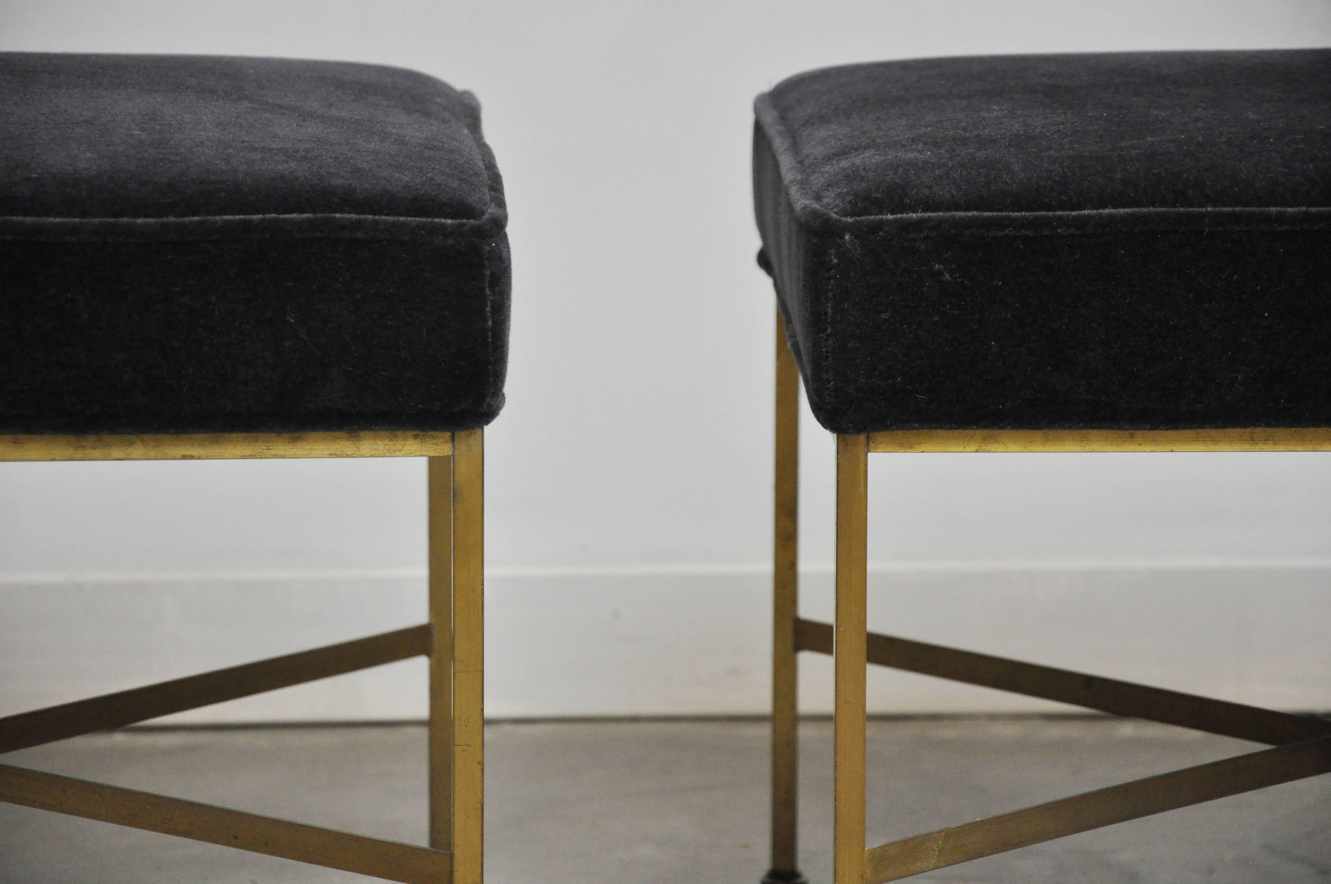 American Pair of Brass X-Base Stools by Paul McCobb