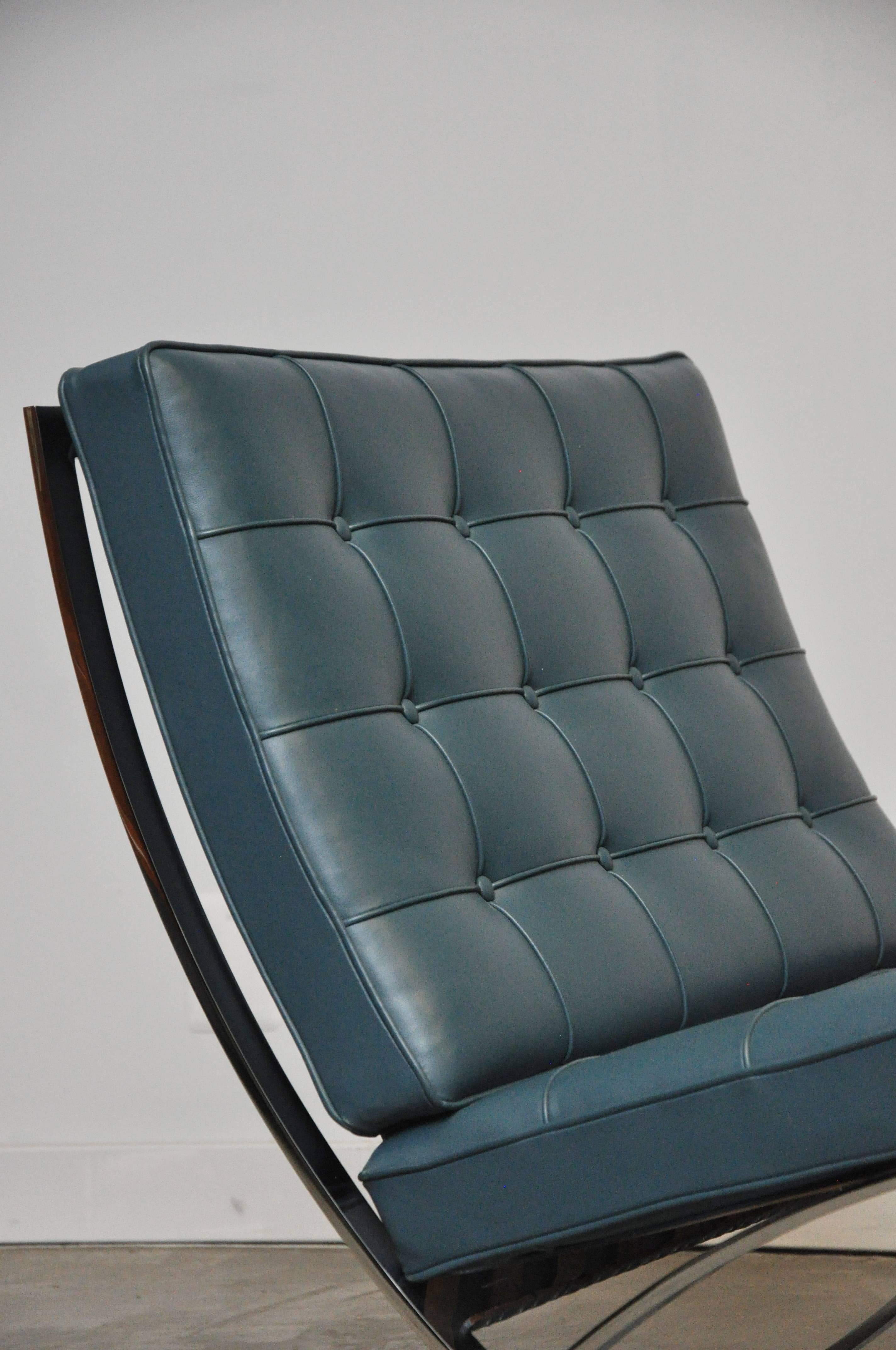 Rare Blue Barcelona Chairs by Mies Van Der Rohe for Knoll In Excellent Condition In Chicago, IL