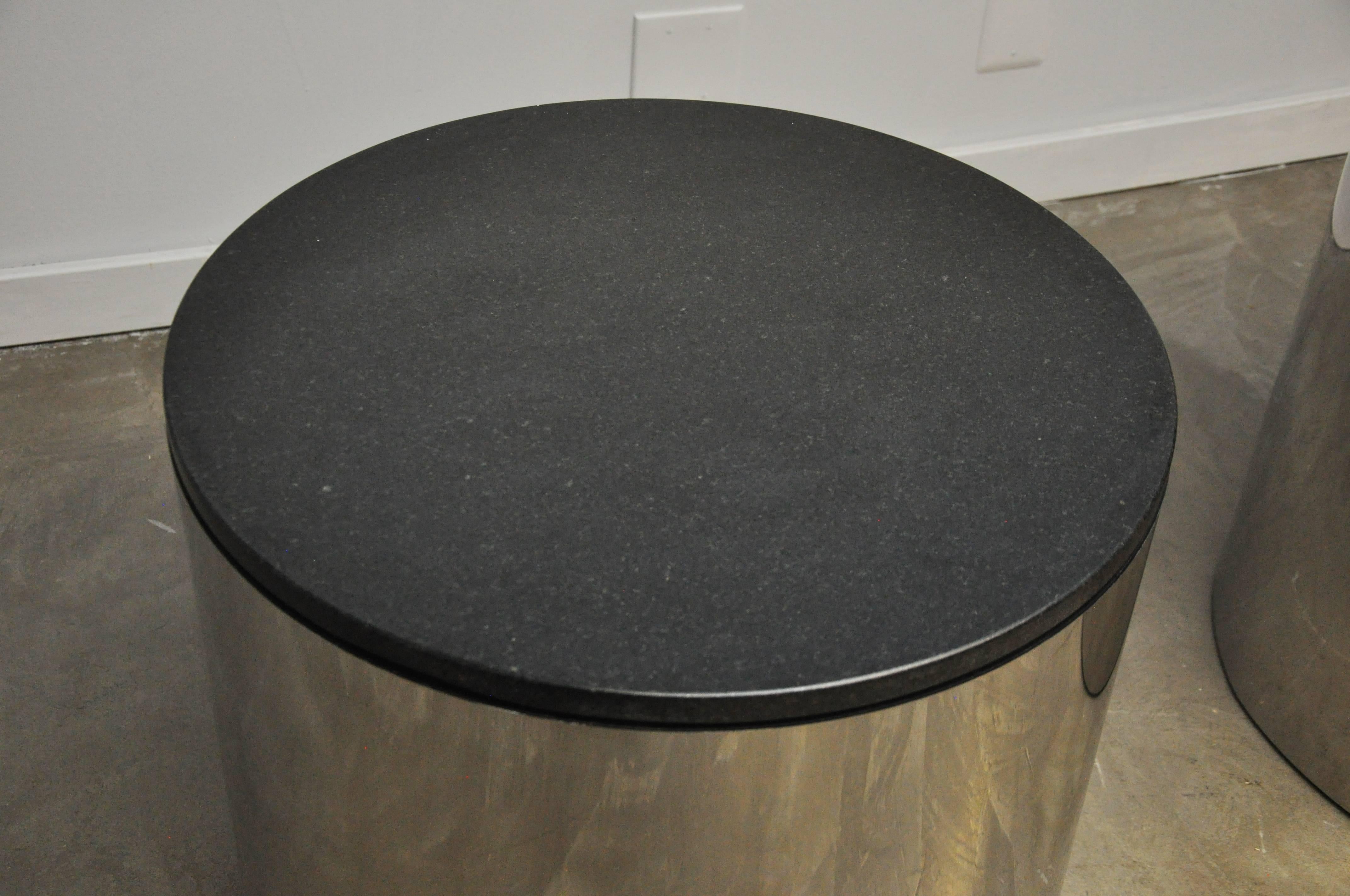 Mid-Century Modern Paul Mayan Stainless and Black Granite Side Tables