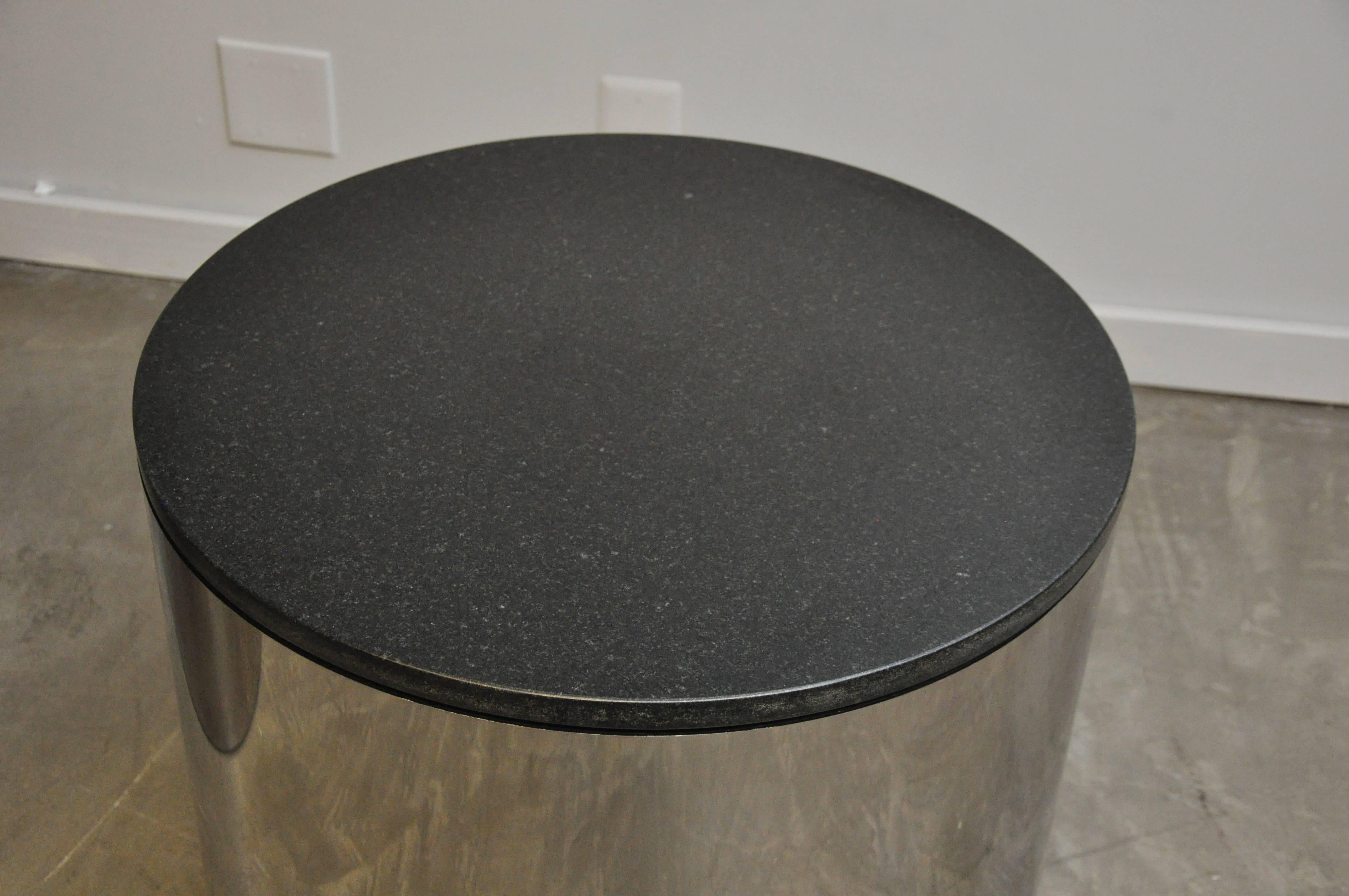 American Paul Mayan Stainless and Black Granite Side Tables