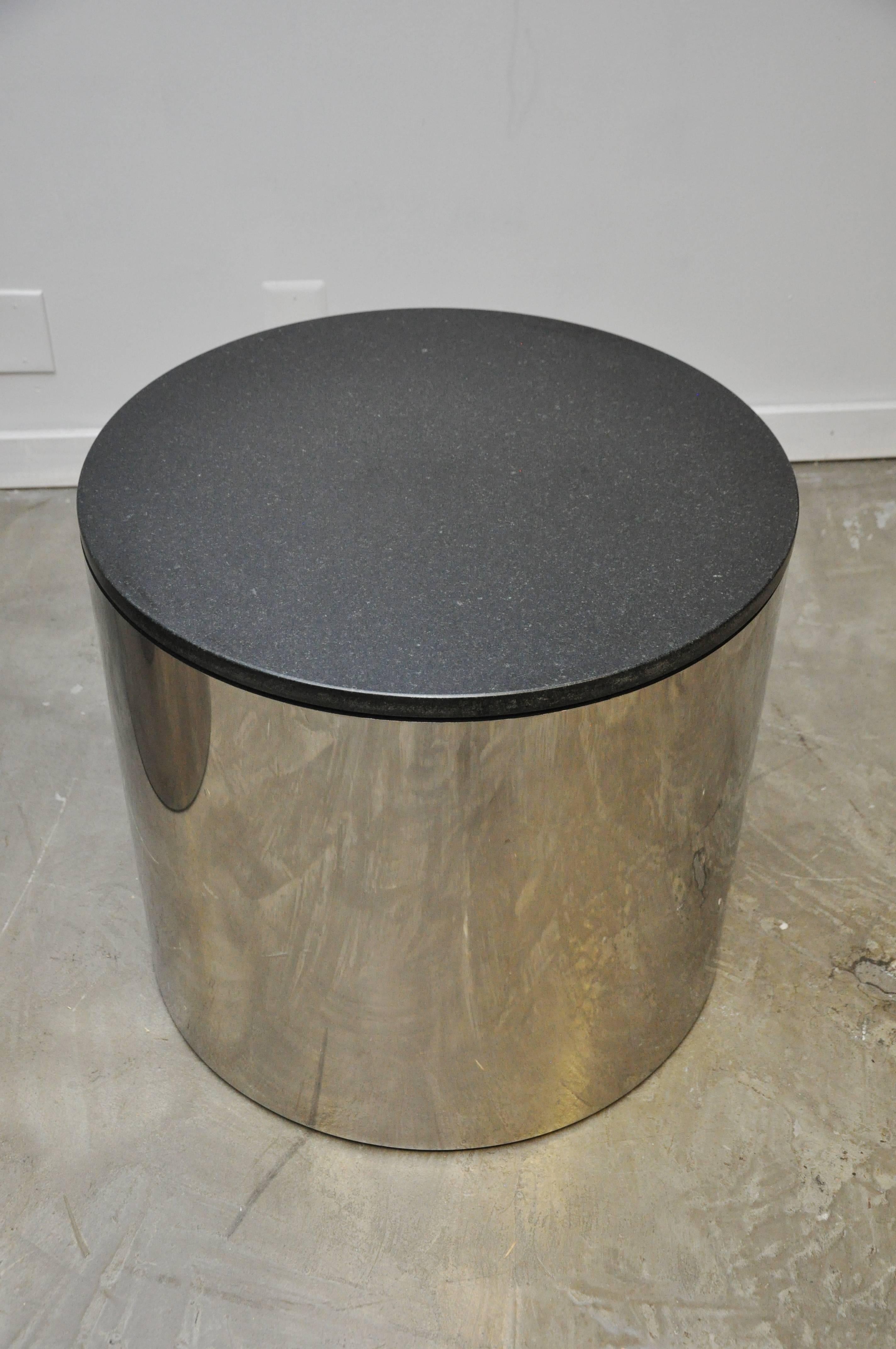 Paul Mayan Stainless and Black Granite Side Tables In Excellent Condition In Chicago, IL