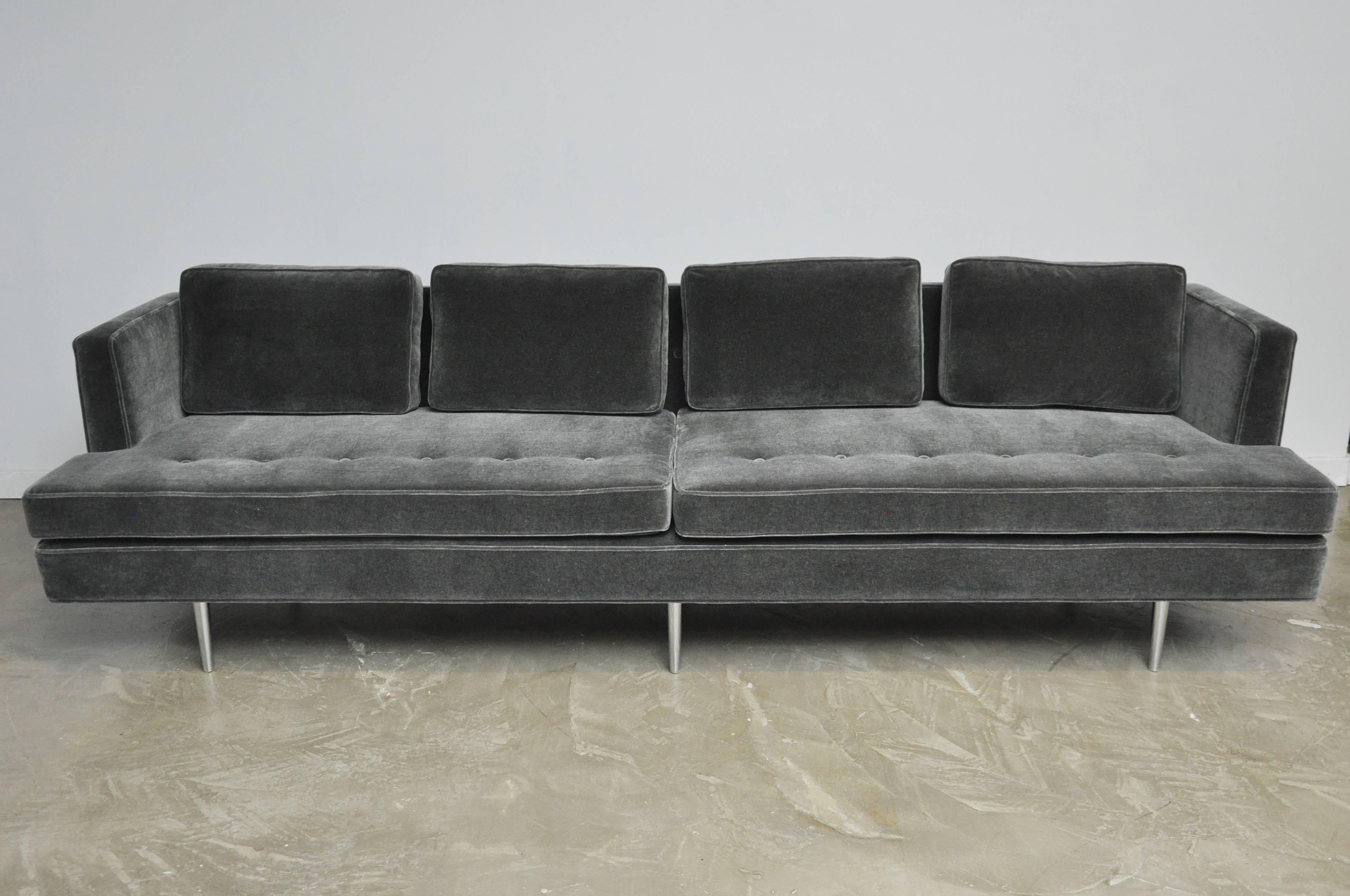 Classic Dunbar Sofa by Edward Wormley in Charcoal Mohair In Excellent Condition In Chicago, IL